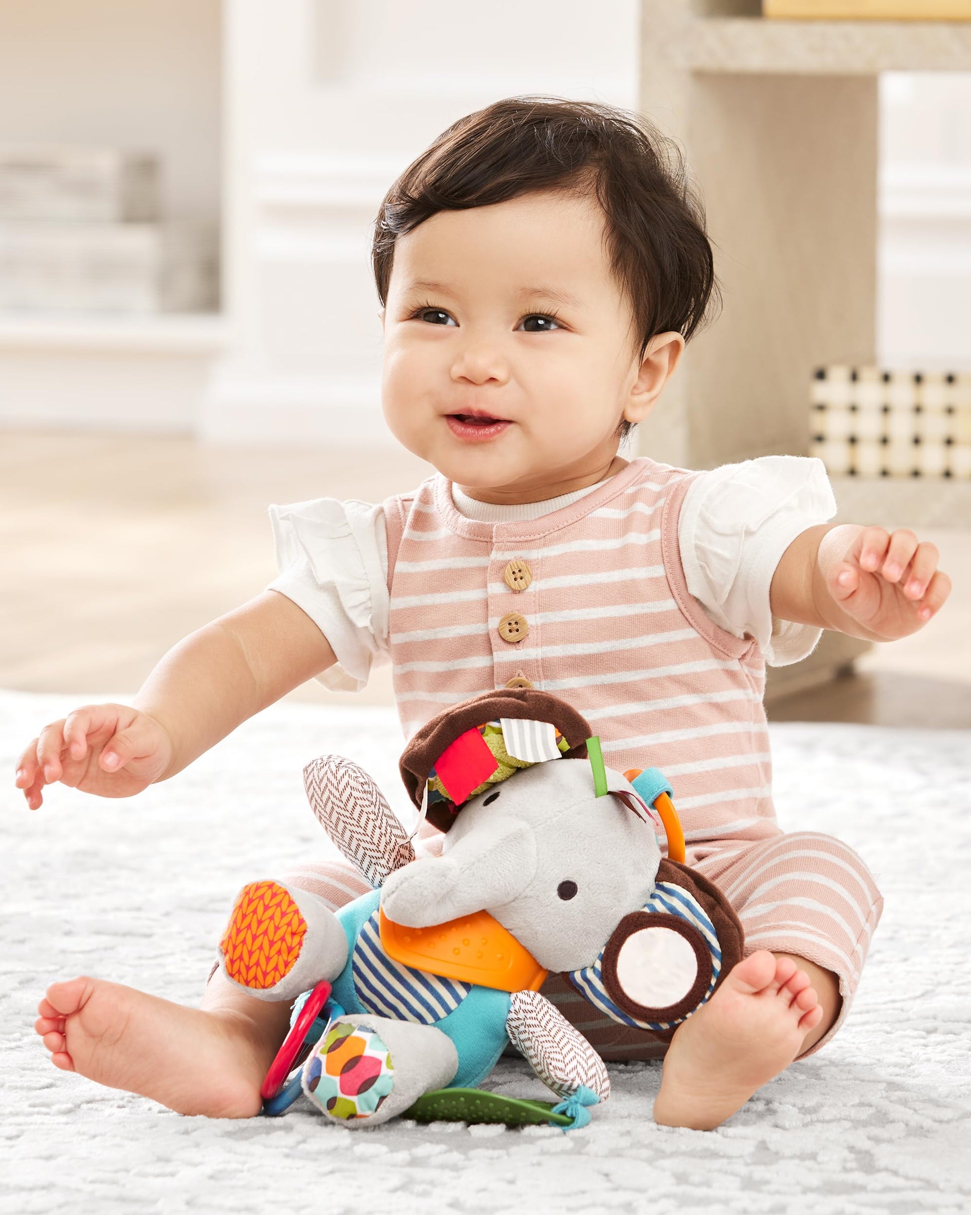Skip Hop Bandana Buddies Baby Activity and Teething Toy with Multi-Sensory Rattle and Textures, Elephant
