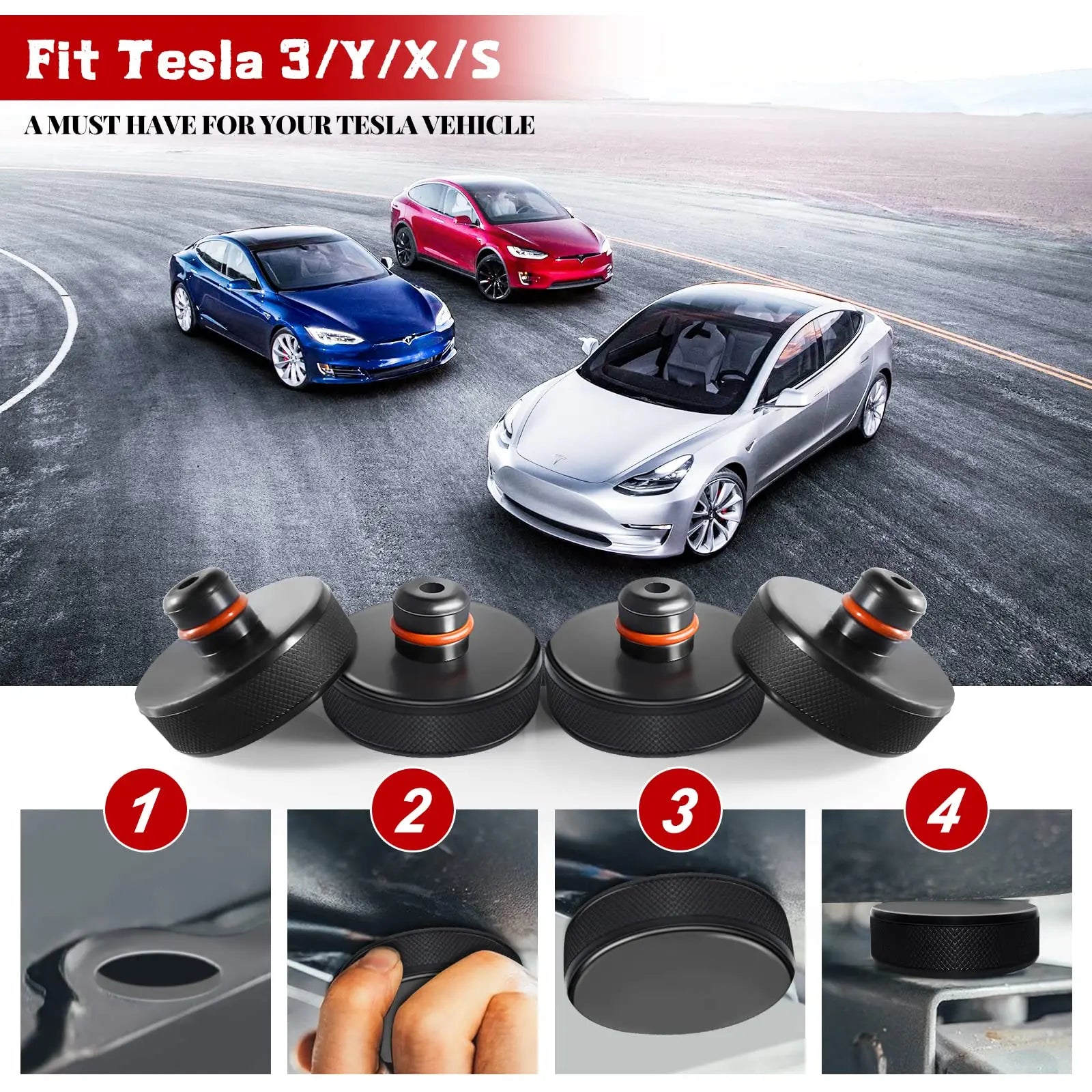 Chirano Lifting Jack Pad for Tesla Model 3/S/X/Y, 4 Pucks with Storage Case, Accessories for Tesla Vehicles 2013 to 2025