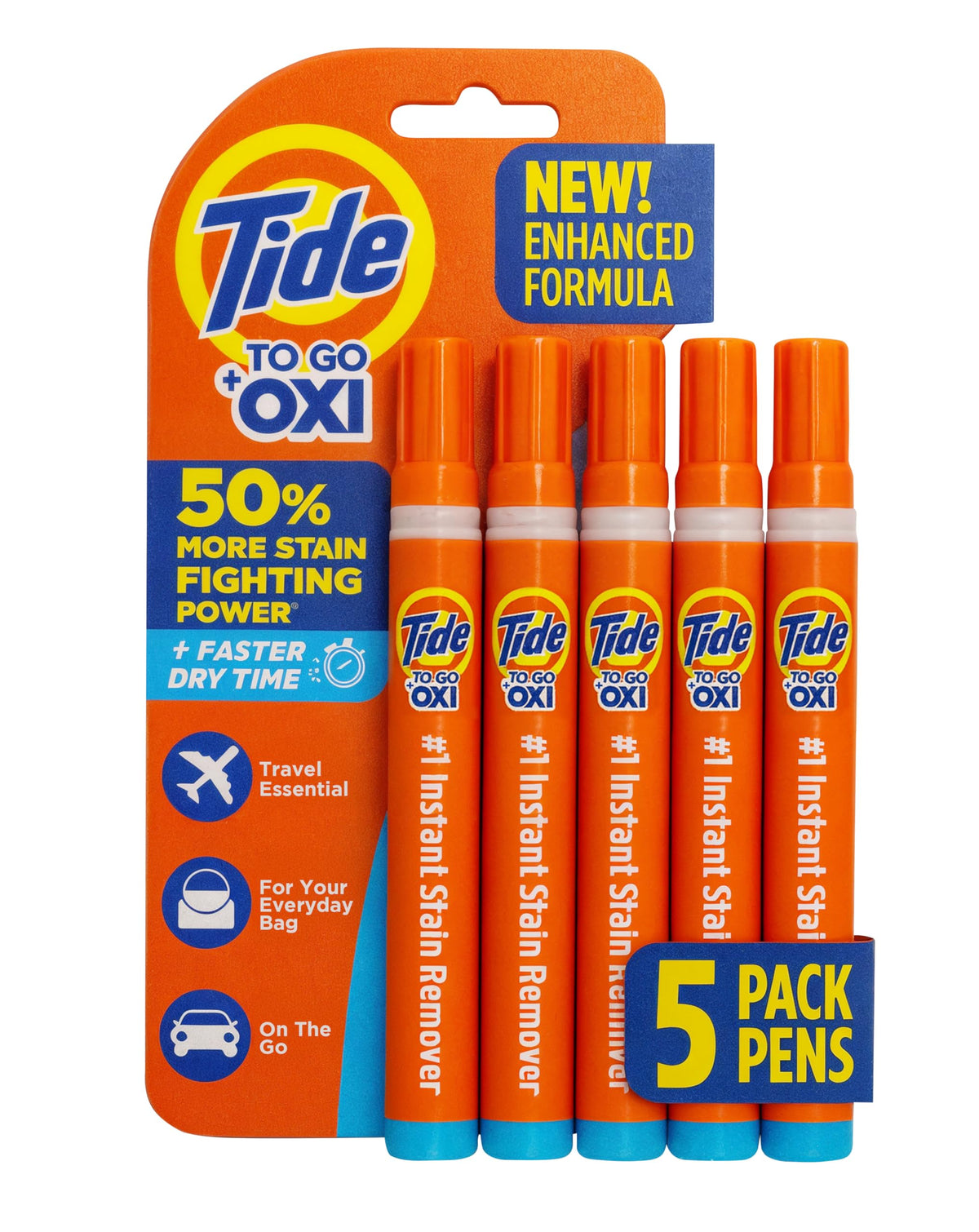 Tide Fleckenentferner für Kleidung, Tide To Go Pen, Sofortiger Fleckenentferner für Kleidung, Reise- & Taschenformat, 5 Stück (1er Pack) (Verpackung kann variieren)