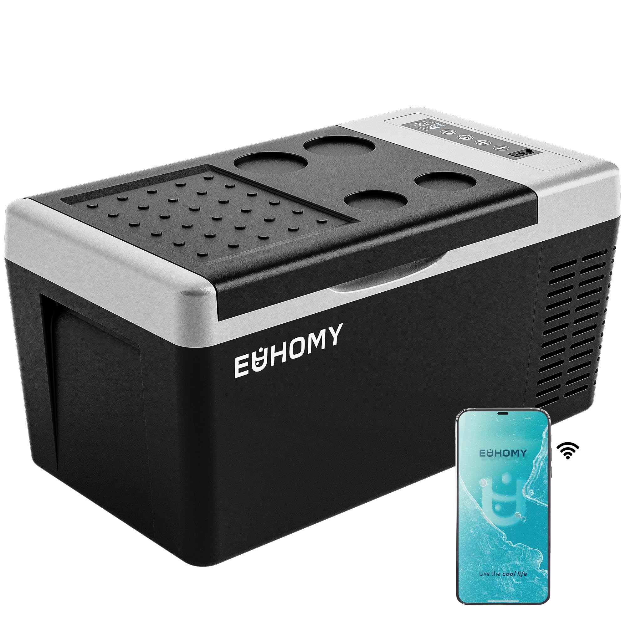 EUHOMY 12 Volt Kühlschrank, 19QT (18L) Kompressor Elektrische Kühlbox mit App-Steuerung, Auto-Kühlschrank -4~68℉, Tragbarer Kühlschrank 12/24V DC 100-240V AC, Tragbare Gefrierbox für Camping, Reisen, Boot