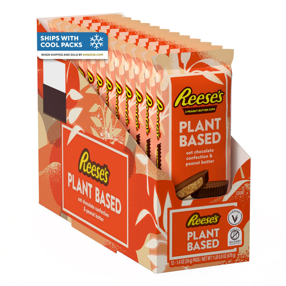 REESE'S Pflanzliche Hafer-Schoko-Konfekt Erdnussbutter-Cups, Süßigkeiten-Packungen, 39 g (12 Stück)