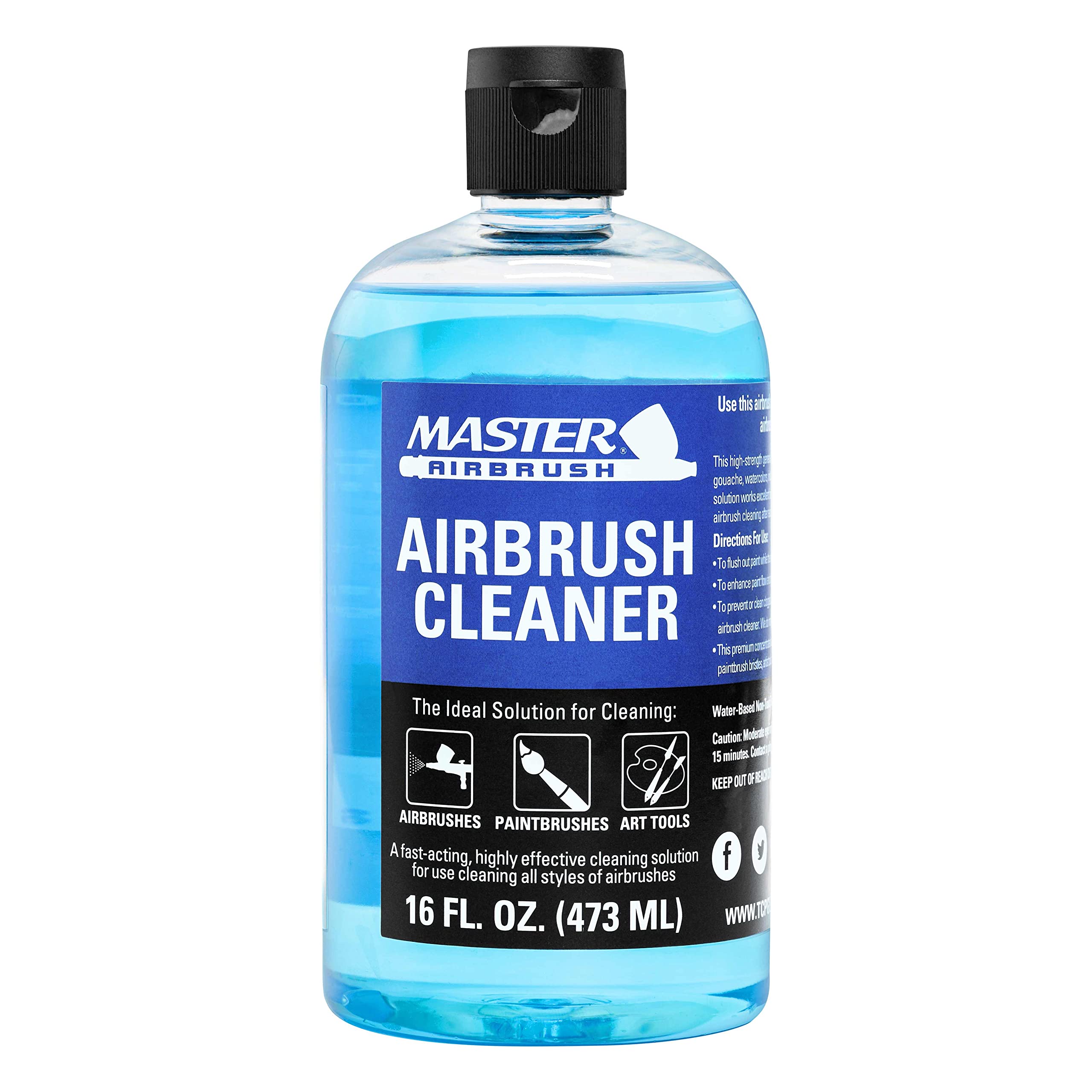 Master Airbrush Reiniger, 473 ml Flasche - Schnell wirkende Reinigungslösung, entfernt schnell wasserbasierte Acrylfarbe, Aquarell, Make-up - Reinigt verstopfte Airbrushes, Pinsel, Künstlerwerkzeuge