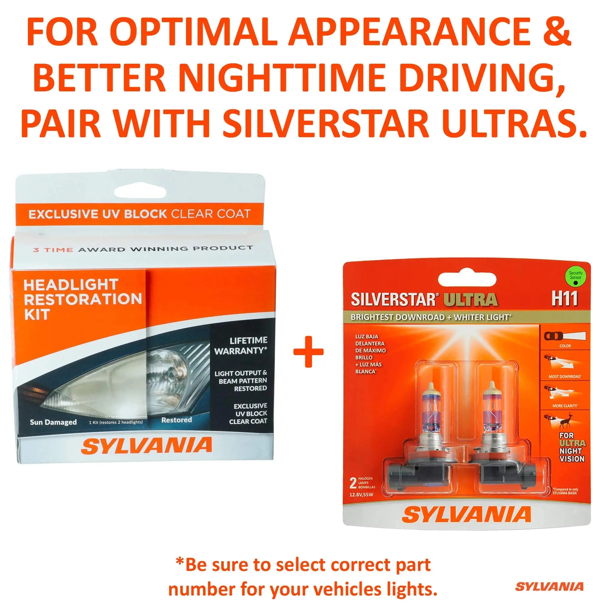 SYLVANIA Headlight Restoration Kit - Long-Lasting Headlight Repair Kit for Restoring to Like-New Condition - Surface Activator, Exclusive UV Coating, Clarifying Compound & More - No Tools Required