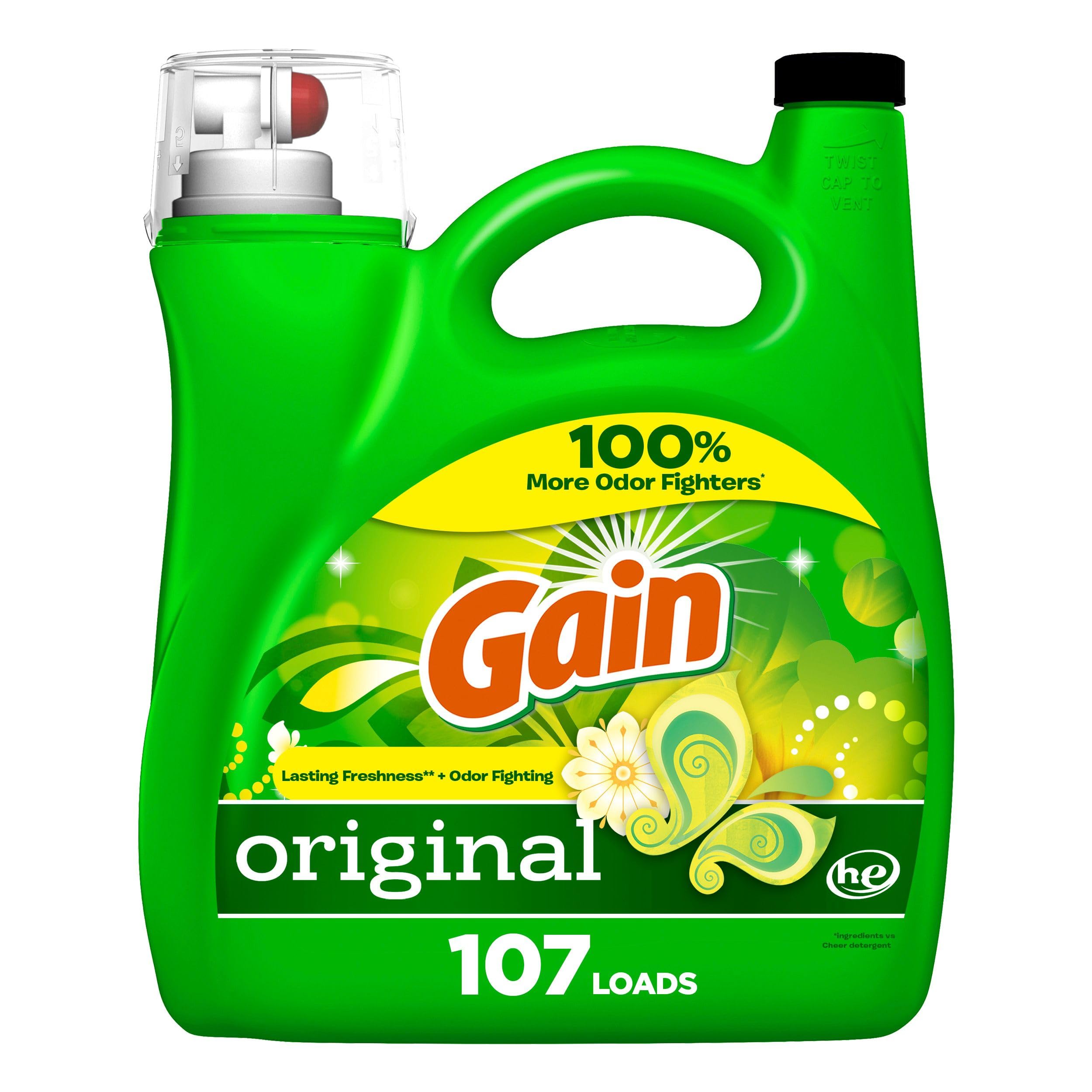 Gain + Aroma Boost Flüssigwaschmittel, Originalduft, 107 Waschladungen, 4,55 l, HE-kompatible Wäscheseife mit Febreze und Oxi, Gain Flüssigwaschmittel, Flüssigwaschmittel
