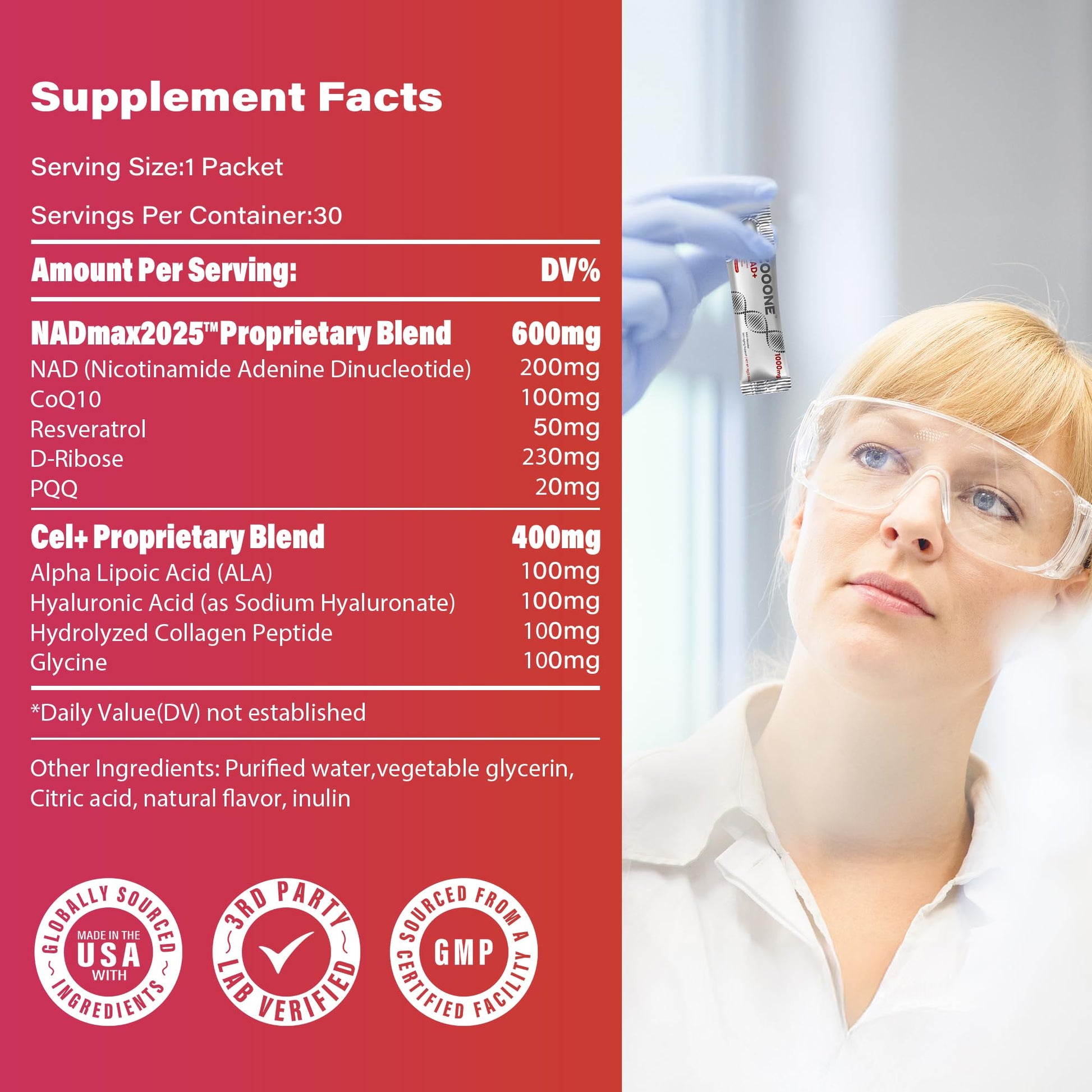 zooone NAD+ 1000mg Liquid Packets Supplement - Premium Nicotinamide Riboside & Resveratrol for Cellular Energy,Advanced NAD Booster for Men & Women (30 Pocket)