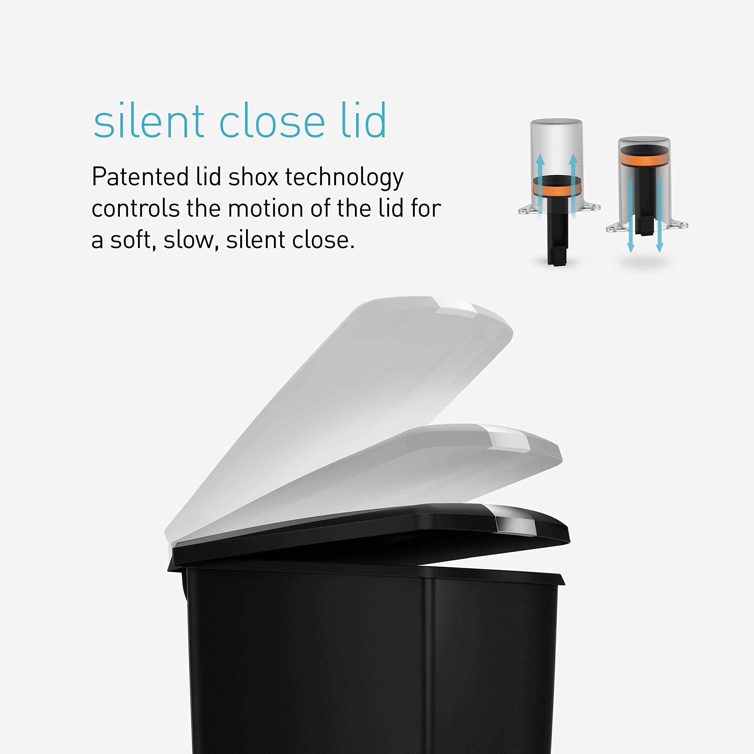 simplehuman 40 Liter / 10.6 Gallon Slim Kitchen Step Trash Can With Secure Slide Lock, Black Plastic