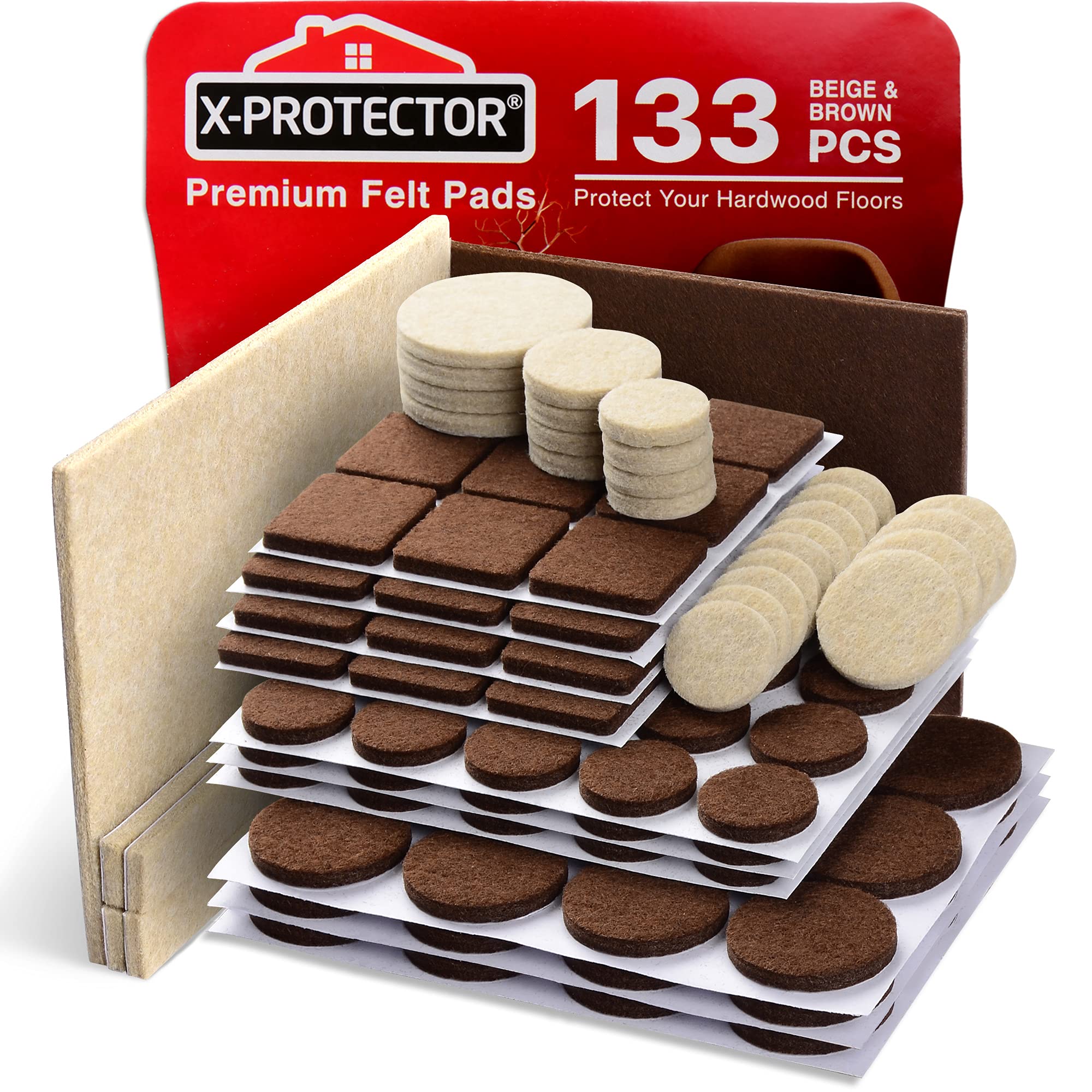 Filzgleiter X-PROTECTOR 133 St. Premium Möbelgleiter – Filzgleiter Möbelfüße Bester Holzbodenschutz – Schützen Sie Ihren Hartholz- und Laminatboden! Braun und Beige