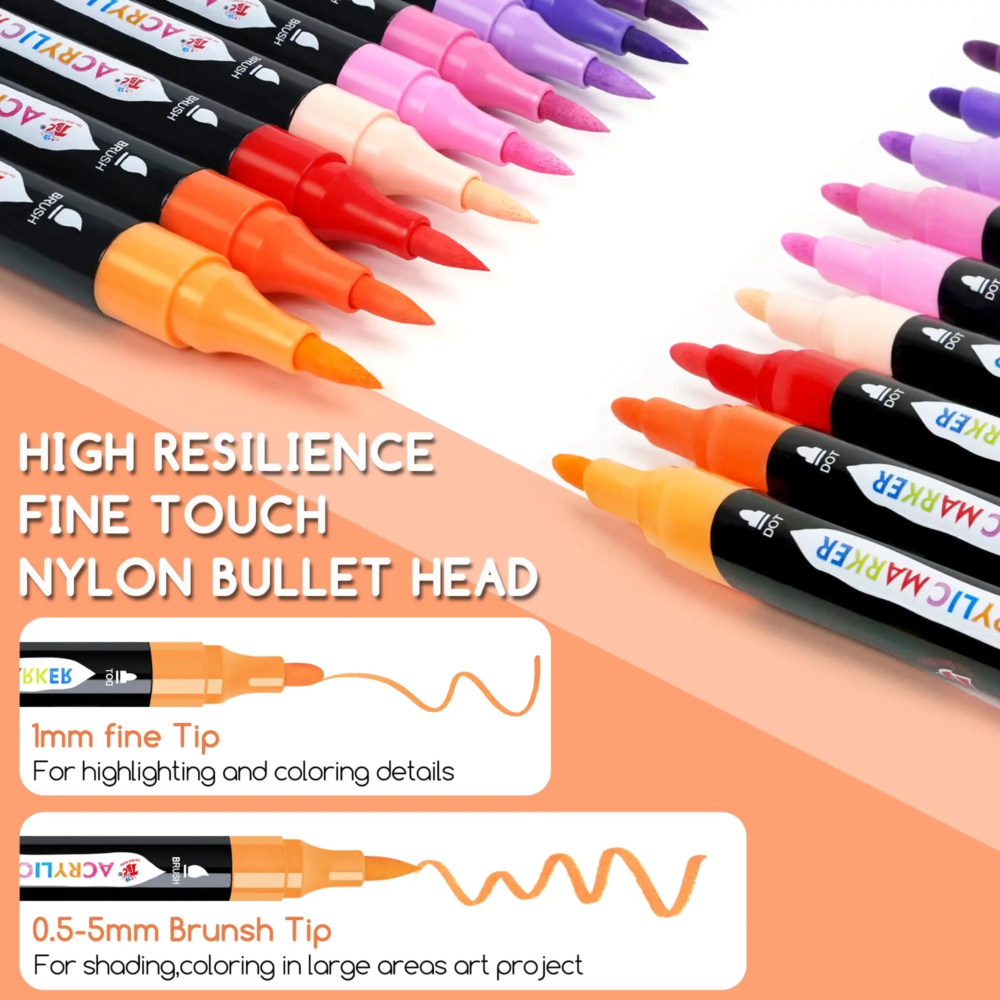 TBC The Best Crafts 24 Colors Dual Tip Acrylic Paint Markers,Waterproof, Non-Toxic, odorless, Suitable for Paper, Pottery, Stones, Backpacks, Glass