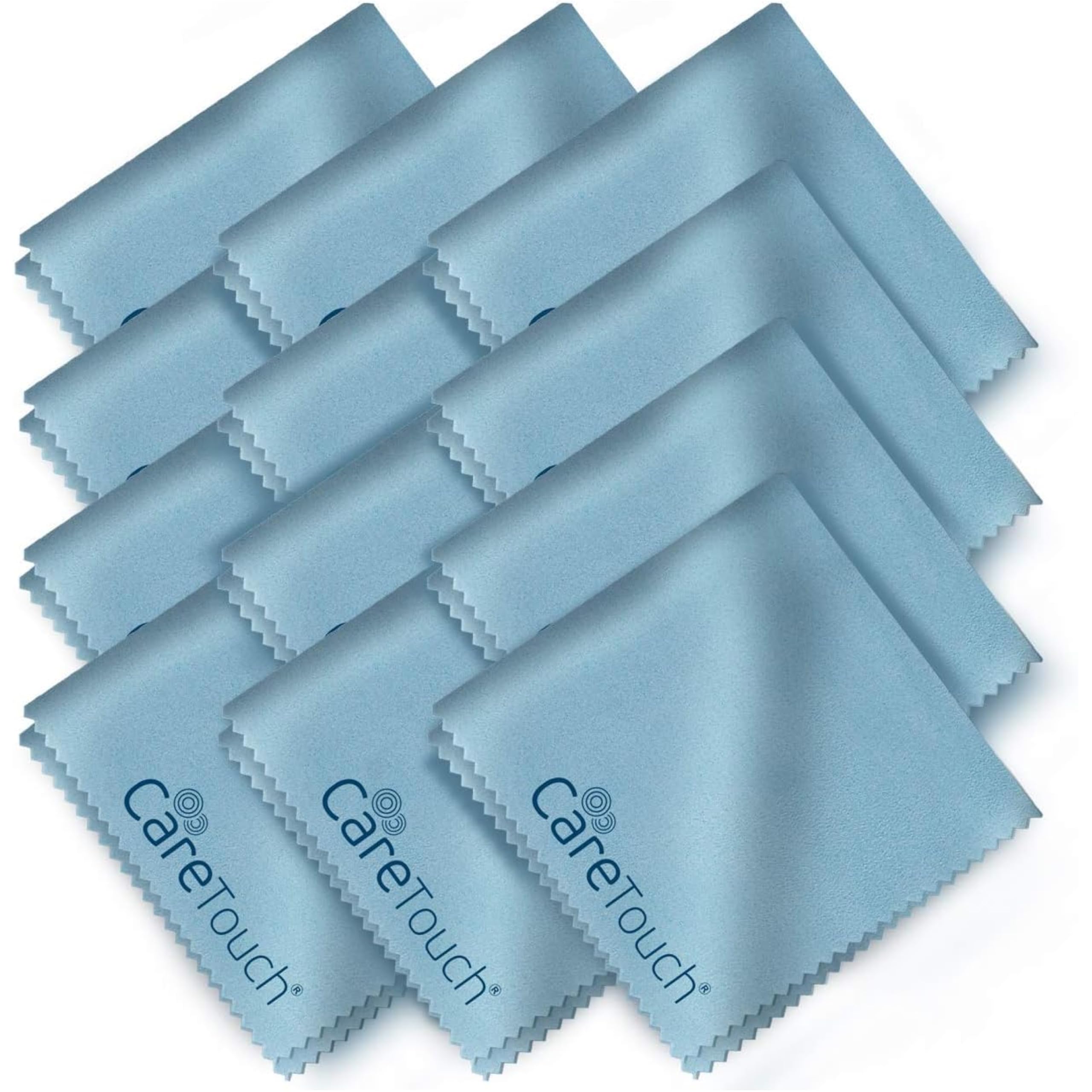 Care Touch Eyeglass Cleaning Cloth - 12 Pack of Microfiber Cleaning Cloth for Glasses, Lenses, Phones and Screens - Large, Lint-Free, Reusable and Scratch-Free - 6 x 7 Inches - Blue