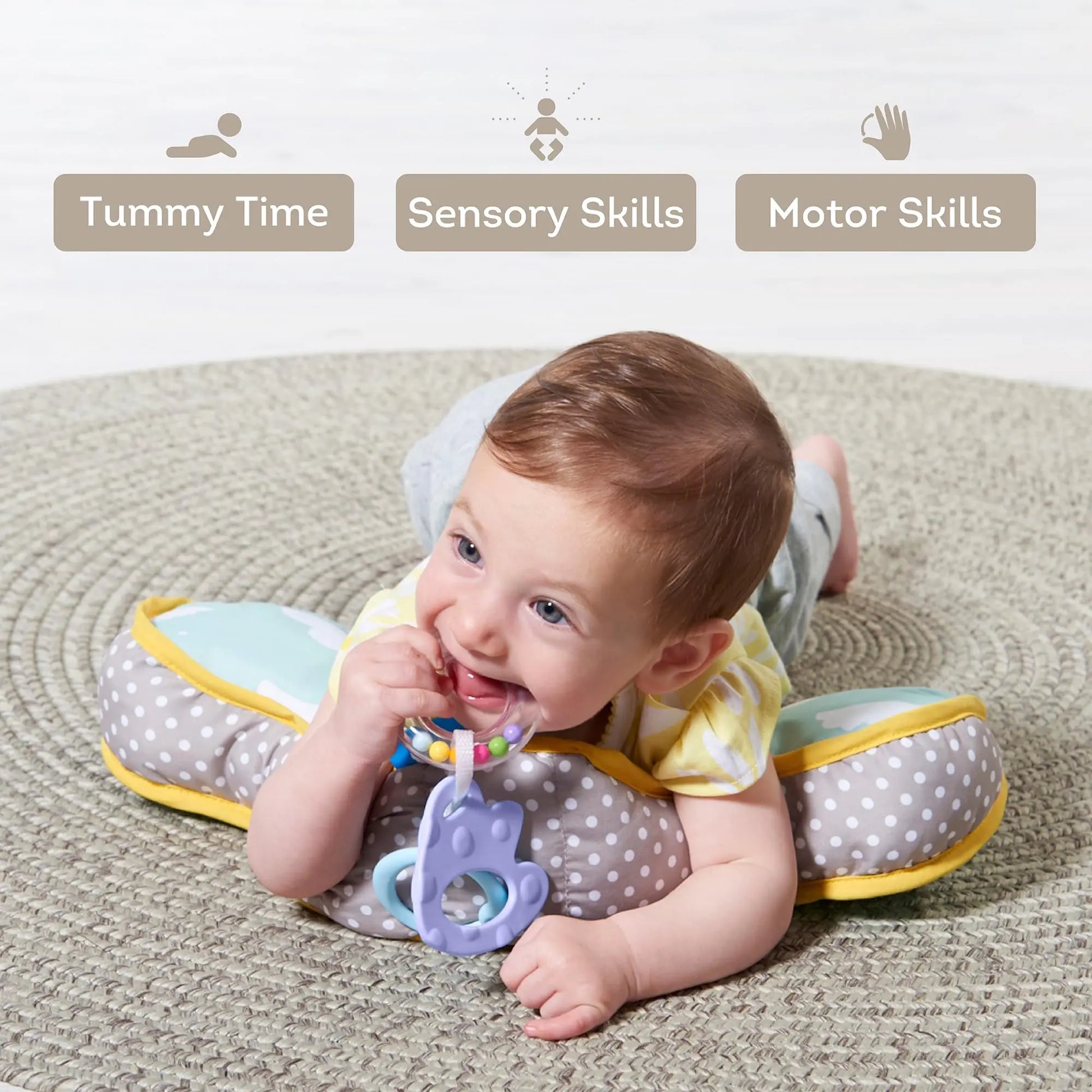 Taf Toys Baby Tummy Time Cushion | Perfect for 2-6 Months Old Babies, Enables Easier Development & Easier Parenting, Natural Developmental, Comfortable Tummy Time, Ergonomic Design, Detachable Toys