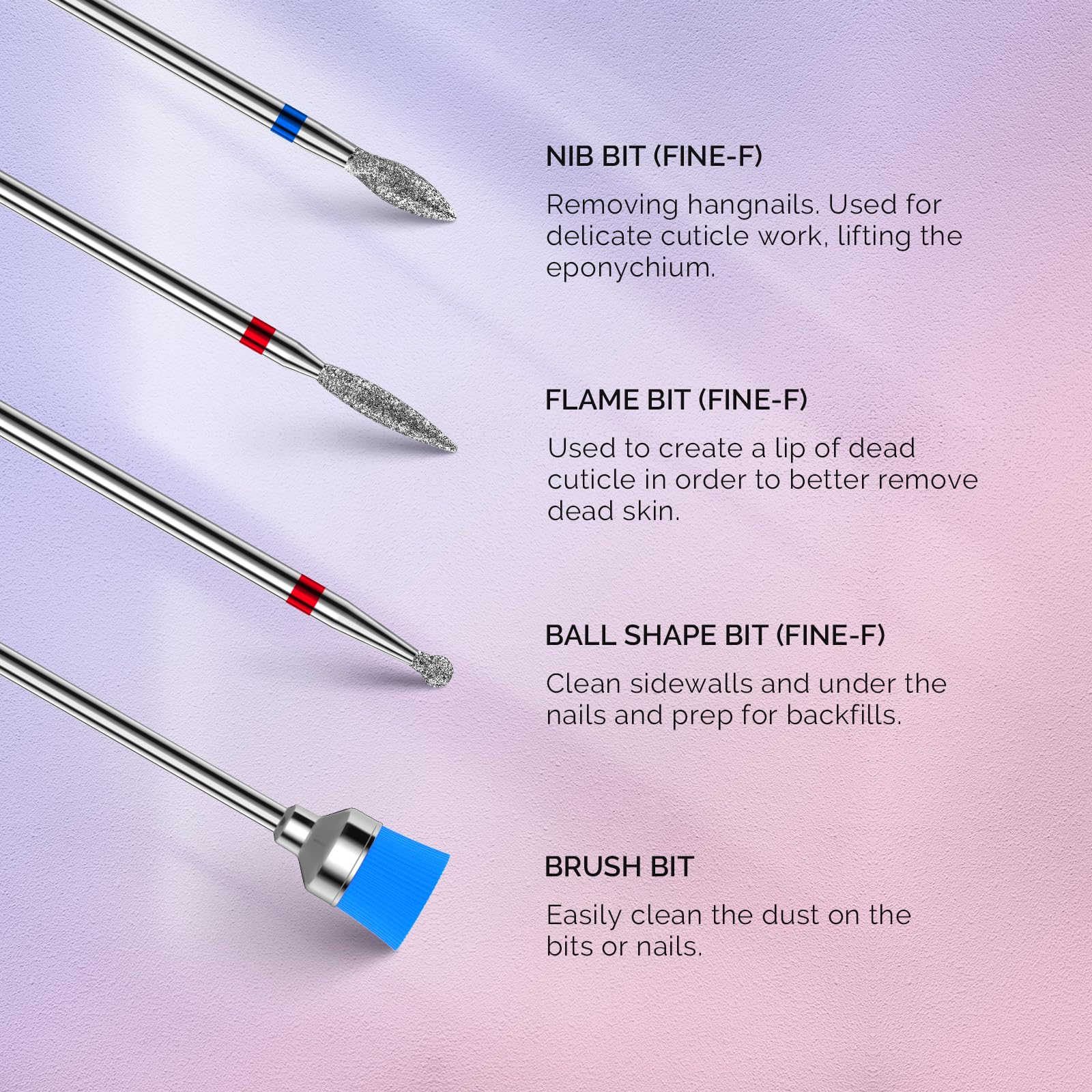 MelodySusie Nail Drill Bits Set, 7pcs Tungsten Carbide Diamond Nail Drill Bits for Acrylic Nails Poly Gel Cuticle Remove, 3/32'' Professional Nail Bits for Nail Drill Efile, Manicure Pedicure Tools