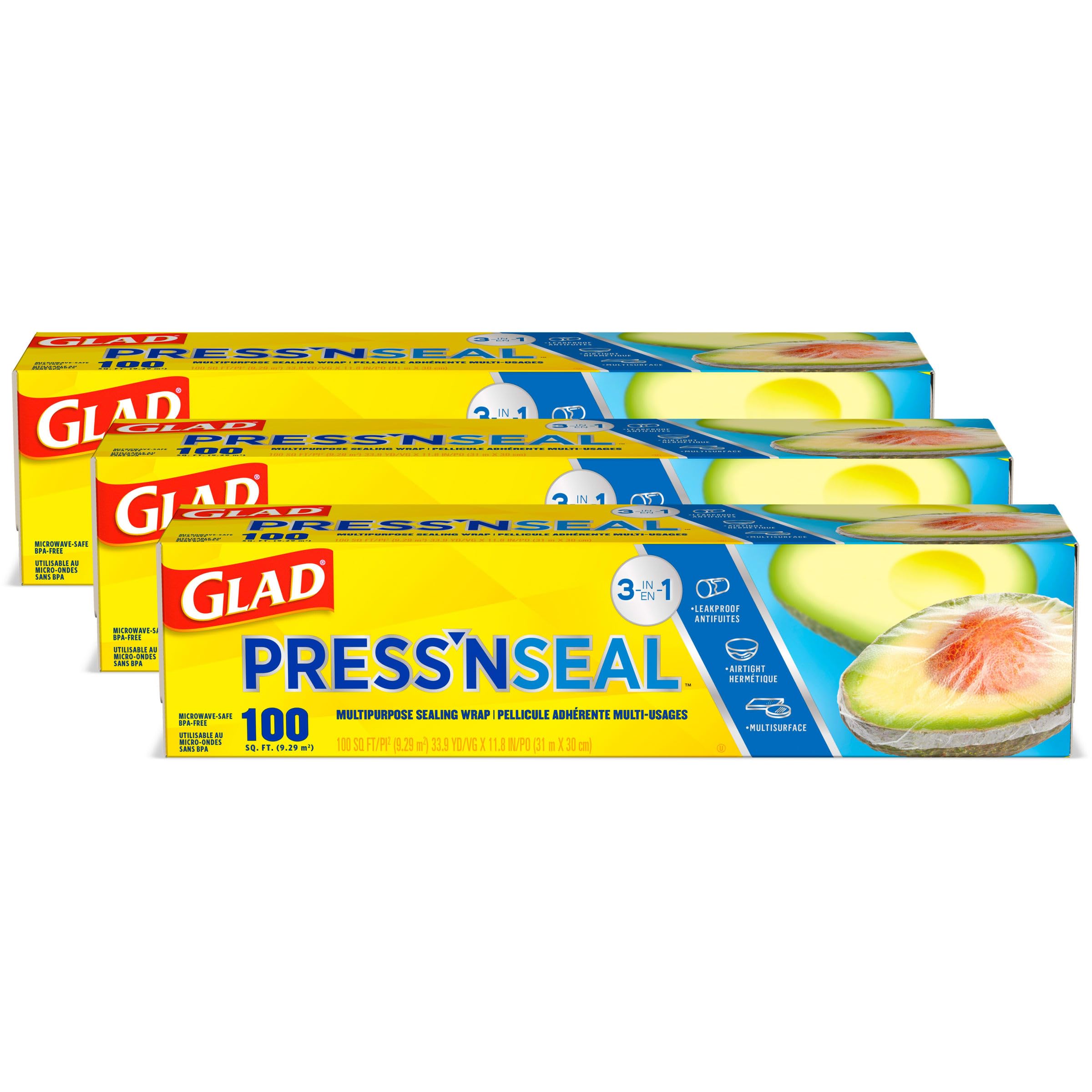 Glad Press'N Seal Frischhaltefolie, 9,29 m² Rolle, 3er-Pack (Verpackung kann abweichen)