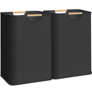 STORAGE MANIAC 2-Pack Large Laundry Hamper, 80L (21.1 Gal) Collapsible Laundry Basket with Bamboo Handles, Freestanding Waterproof Clothes Hamper for Laundry Room, Bedroom, Dorm, Towels, Toys, Black