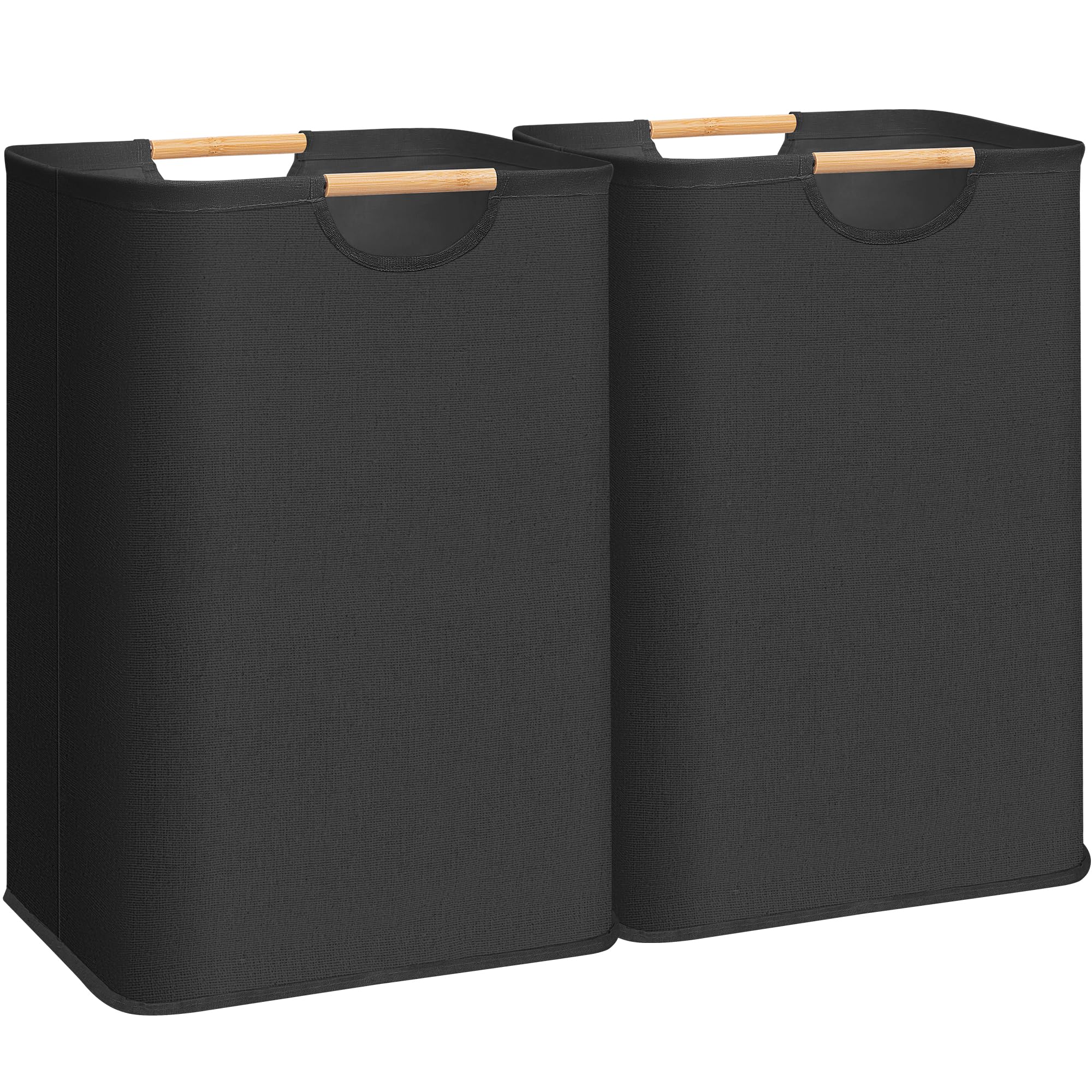 STORAGE MANIAC 2-Pack Large Laundry Hamper, 80L (21.1 Gal) Collapsible Laundry Basket with Bamboo Handles, Freestanding Waterproof Clothes Hamper for Laundry Room, Bedroom, Dorm, Towels, Toys, Black