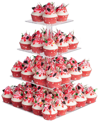 YestBuy 4 Tier Acrylic Cupcake Stand, Premium Cupcake Holder, Acrylic Cupcake Tower Display Cady Bar Party Decor a Display for Pastry(4.7" Between 2 Layers)