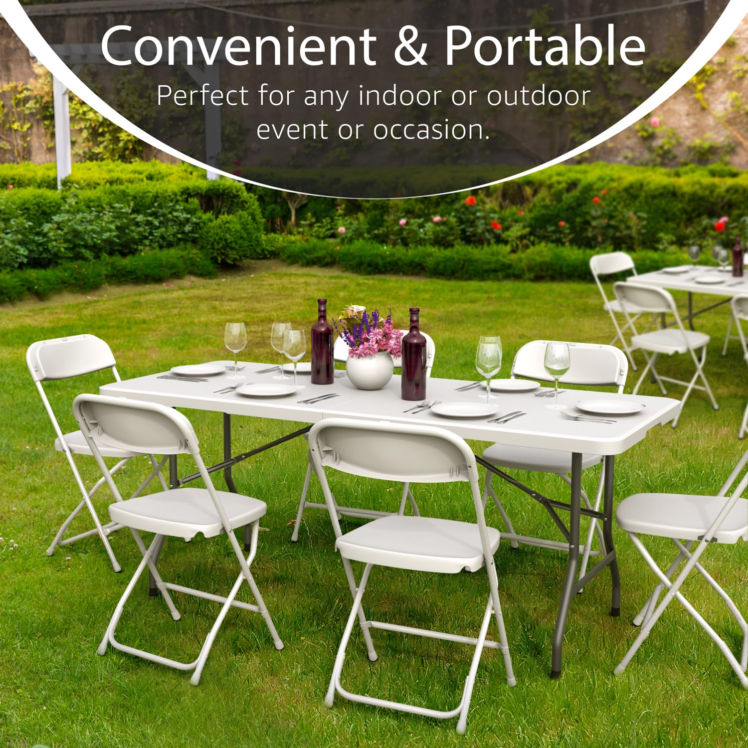 6 Feet Foldable Table with Built in Handle & Steel Legs | Heavy Duty Portable | Perfect for Party, Dining, Wedding, Events, Picnic Indoor, Outdoor, Camping, Utility, Folding