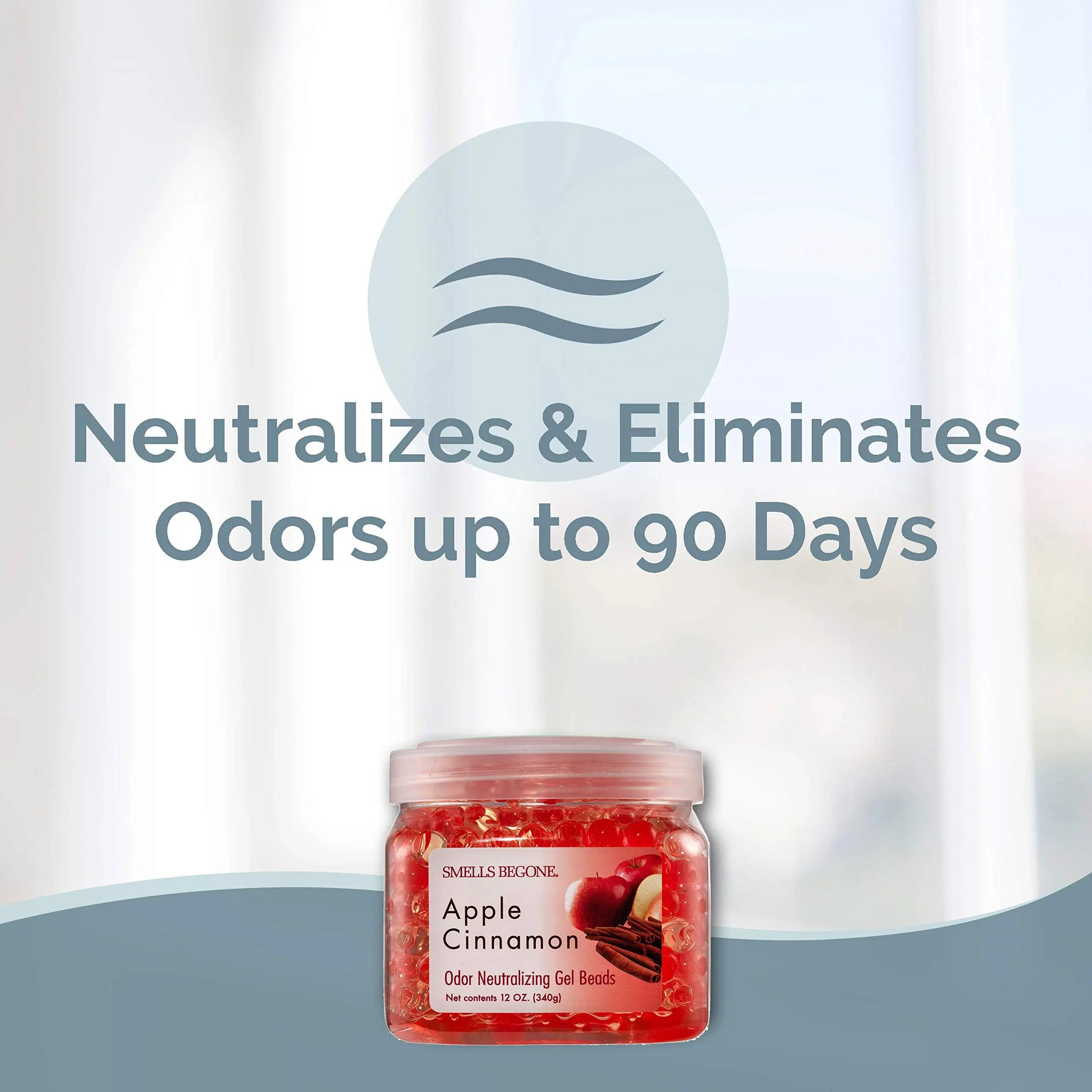 SMELLS BEGONE Odor Eliminator Gel Beads - Air Freshener - Eliminates Odor in Bathrooms, Cars, Boats, RVs and Pet Areas - Made with Essential Oils - Apple Cinnamon Scent - 12 Ounce