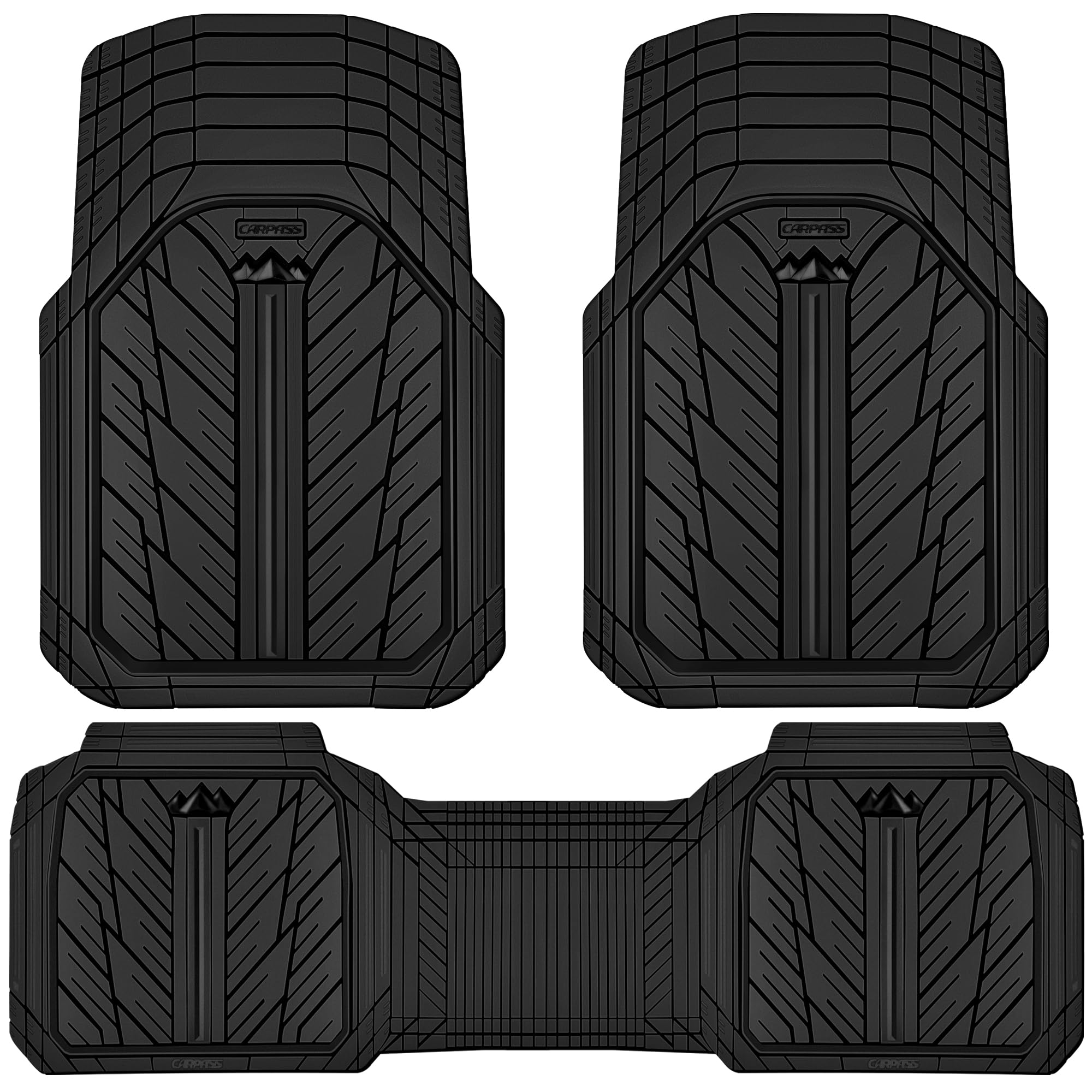 CAR PASS Heavy Rubber Car Floor Mats, Deep Waterproof Car Mats All Weather, Universal Trim-to Fit Automotive Floor Mats for Car SUV Truck Van, Durable Floor Liners Solid Black
