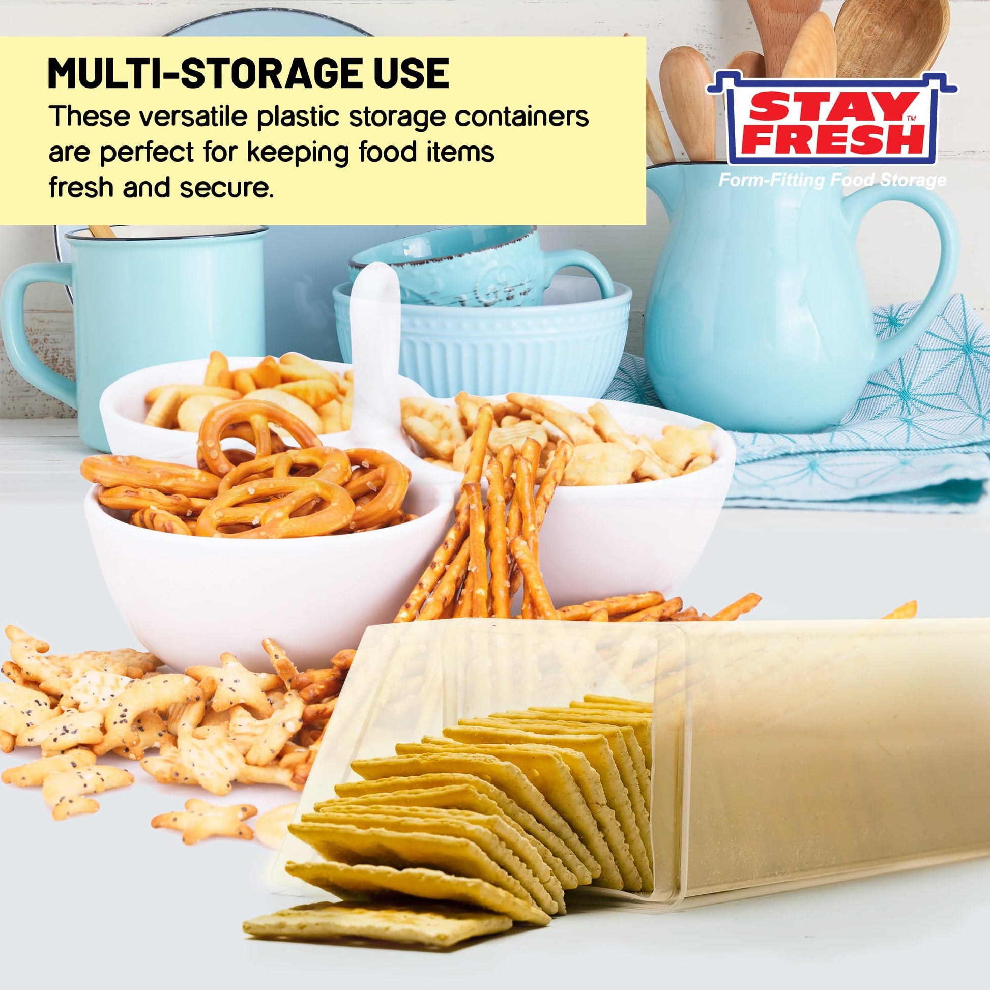 Set of 2 - Saltine Cracker Sleeve Storage Container/Cookie Stay Fresh Keeper, Round and Square