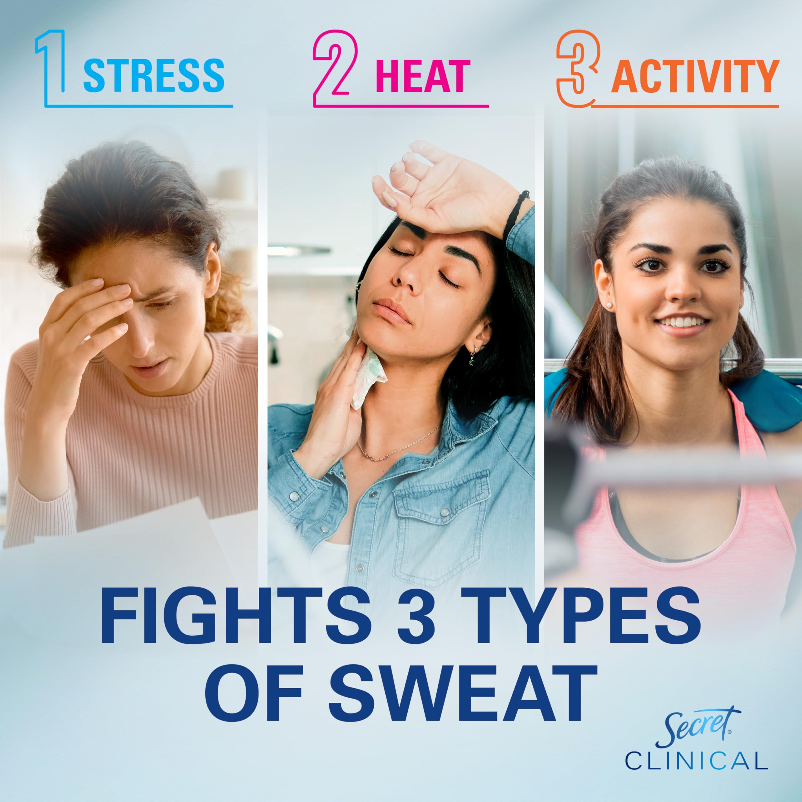 Secret Clinical Strength Antiperspirant Deodorant for Women, 3X Stress Protection, 72hr Sweat & Odor Protection, PH Balancing Minerals, Invisible Solid, Completely Clean Scent, 2.6 oz