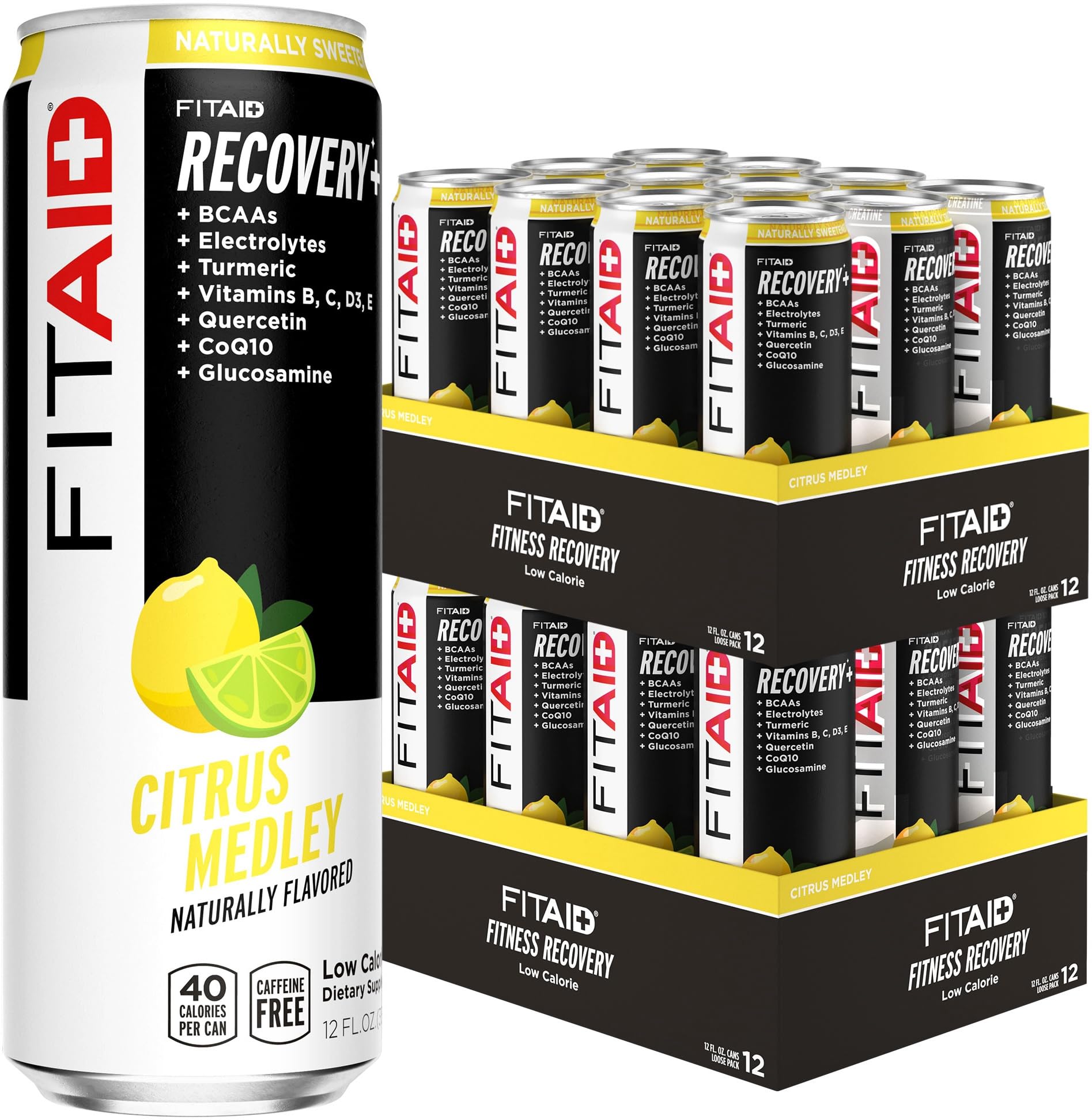 FITAID Recovery Blend, 100 % rein und Paleo-freundlich, BCAAs, Glucosamin, Elektrolyte, L-Glutamin, L-Arginin, Kurkuma, natürlich gesüßt, vegan 355 ml (24er-Pack)