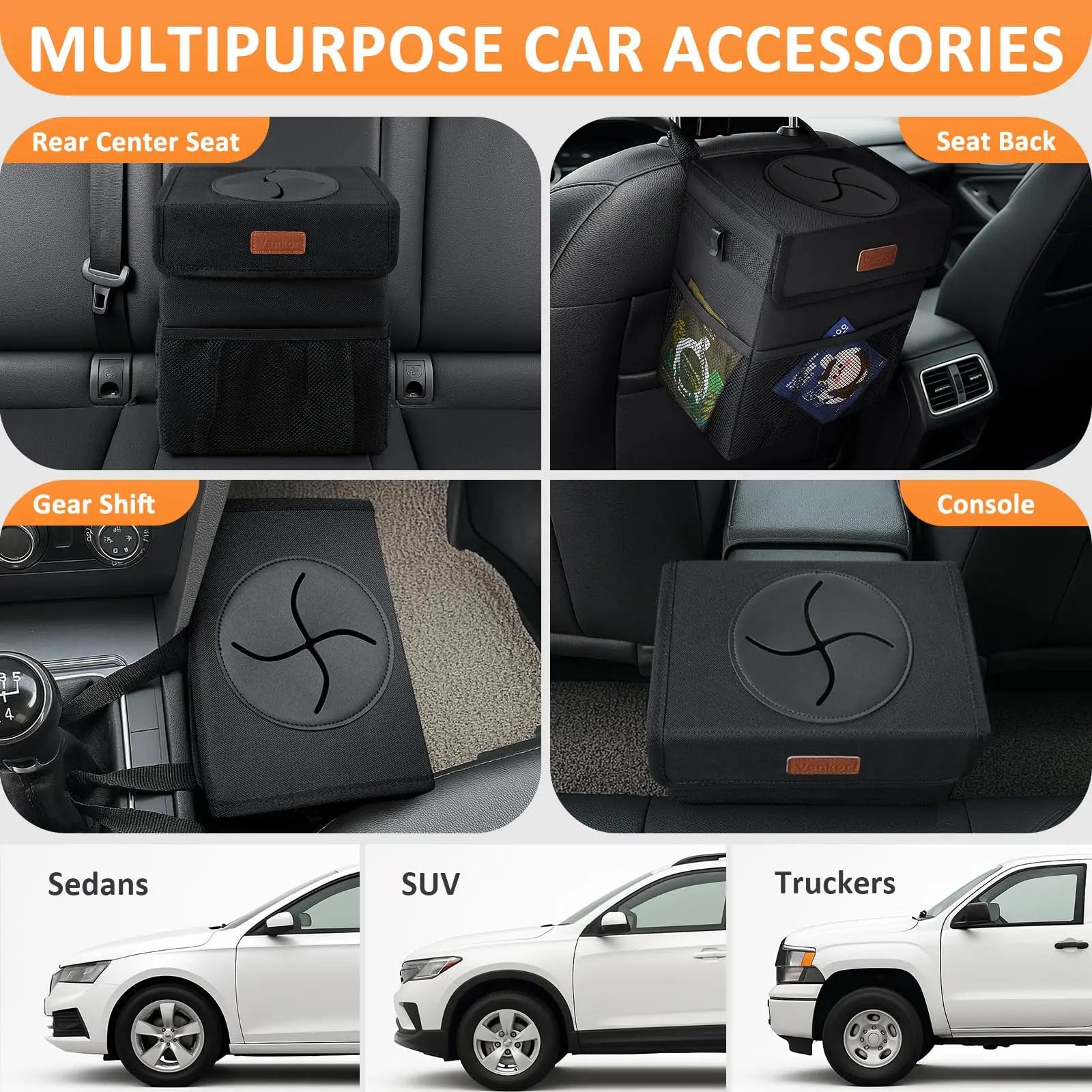 Vankor Car Trash Can Bin with Lid Hanging for Back Seat, Car Accessories for Women Men Leak Proof Automotive Garbage Cans Leakproof Vehicle Trash Can for Truck SUV Black