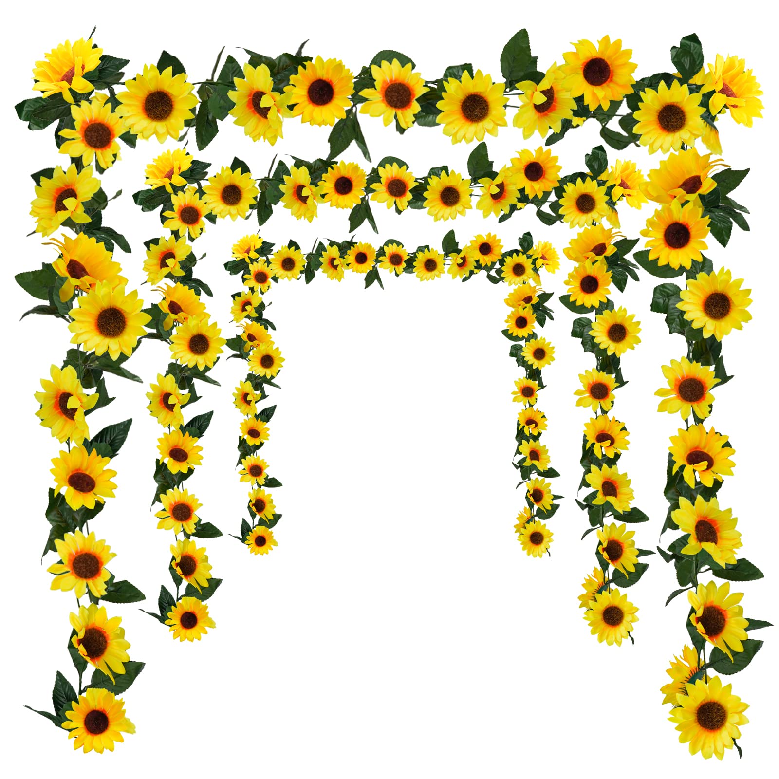 Uieke 3 Pack Artificial Sunflower Garland, 7.5ft/Strand Silk Sunflowers Hanging Vines Flowers with Green Leaves for Room Kitchen Garden Birthday Wedding Baby Shower Party Table Decor Large