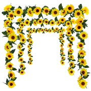 Uieke 3 Pack Artificial Sunflower Garland, 7.5ft/Strand Silk Sunflowers Hanging Vines Flowers with Green Leaves for Room Kitchen Garden Birthday Wedding Baby Shower Party Table Decor Large