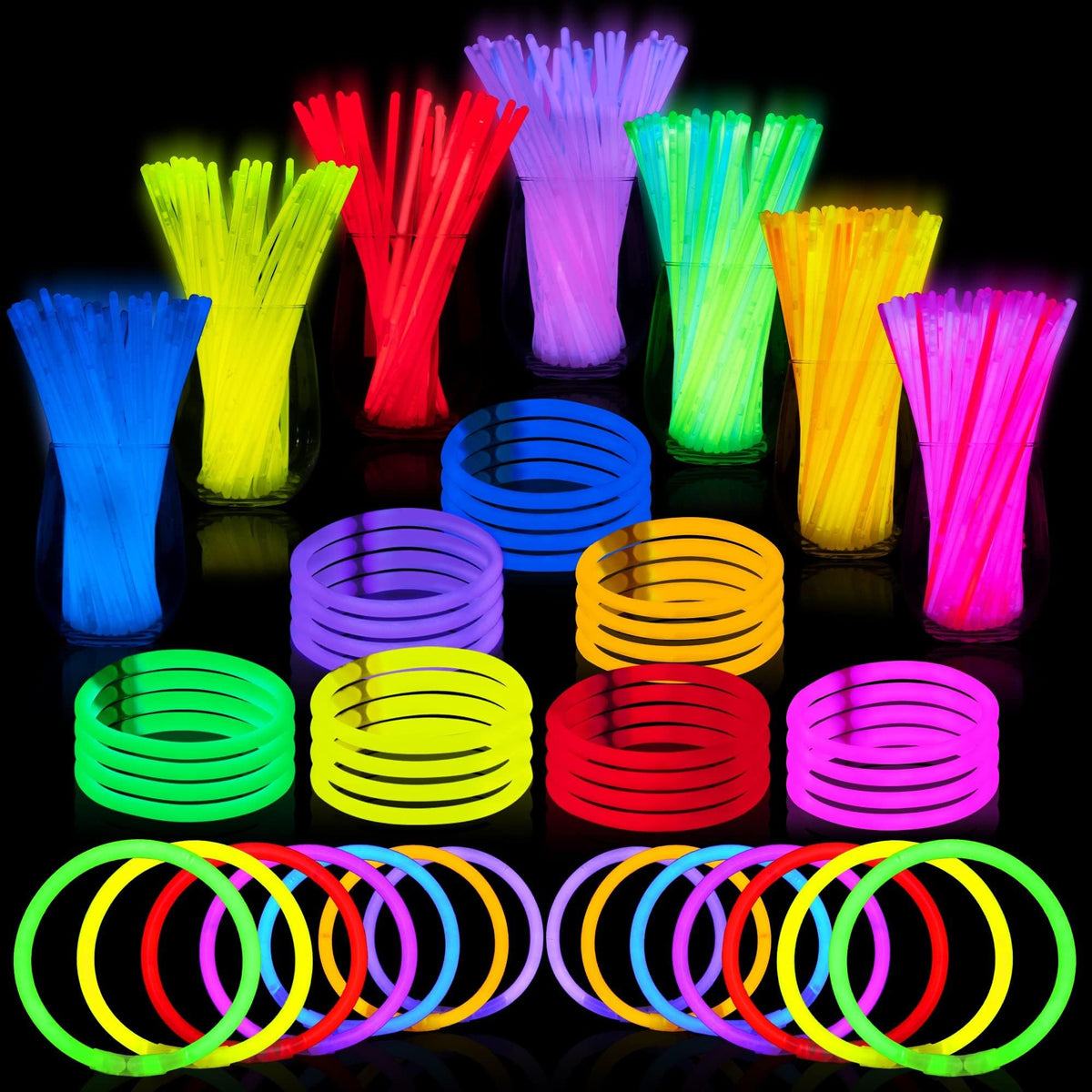 JOYIN 144 St. 8" Leuchtstäbe, Armbänder, Halsketten, Leuchtende Partygeschenke, Ostern, Weihnachten, Halloween-Zubehörpaket, Fußball-Party-Zubehör
