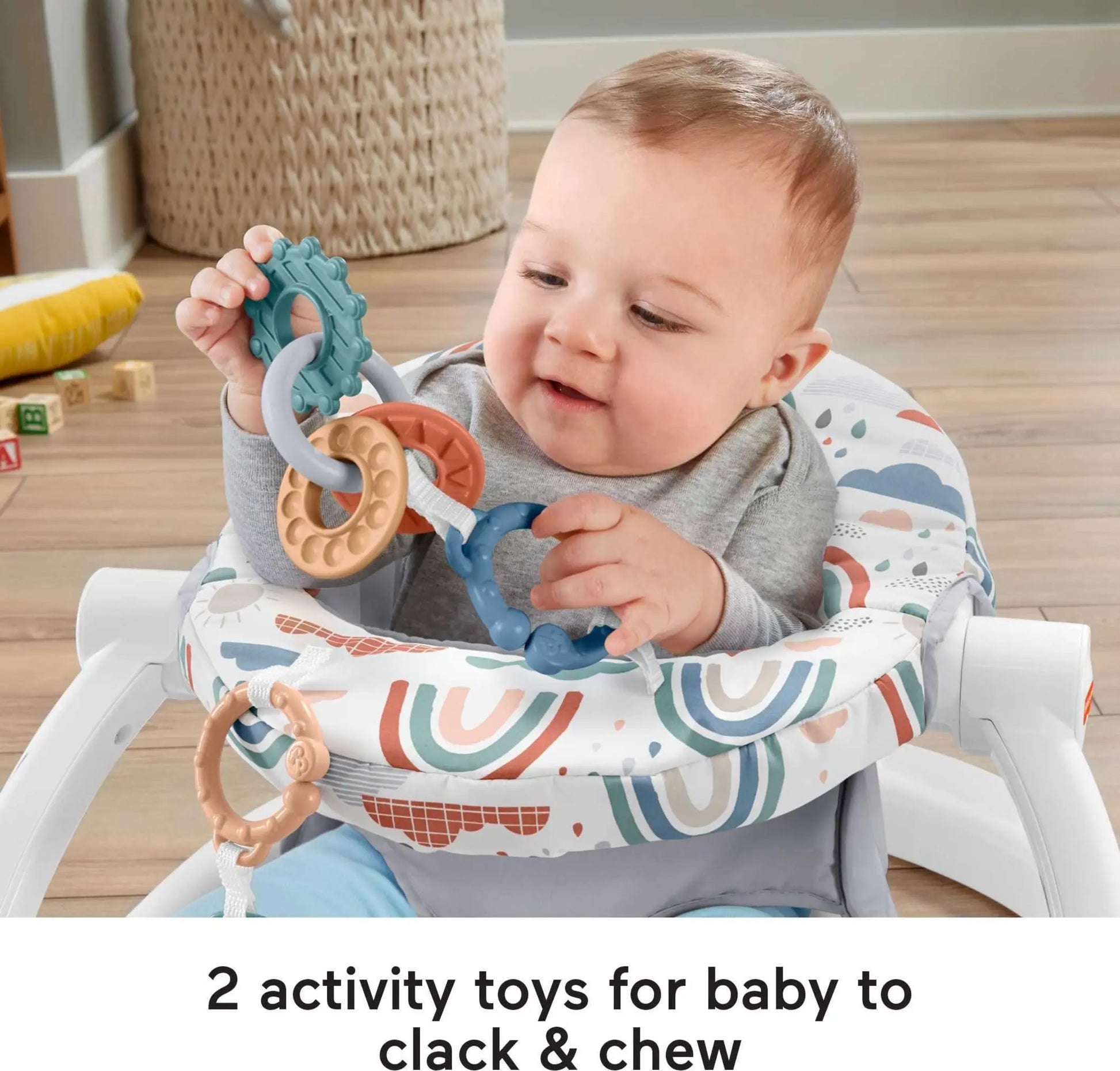 Fisher-Price Portable Baby Chair Sit-Me-Up Floor Seat with Developmental Toys & Machine Washable Seat Pad, Rainbow Showers