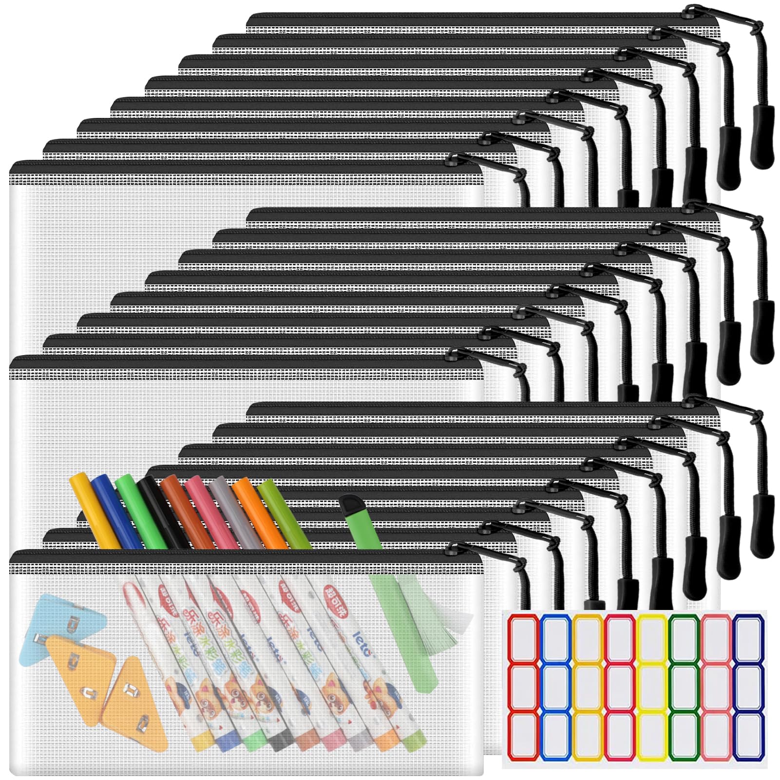 YOPCDJ 24er Pack Reißverschlussbeutel Klein, Reißverschluss-Stiftetaschen, 23,4 x 11,9 cm Klare Stiftetaschen Großpackung, Stifttaschen mit Reißverschluss für Reiseaufbewahrung, Schwarz