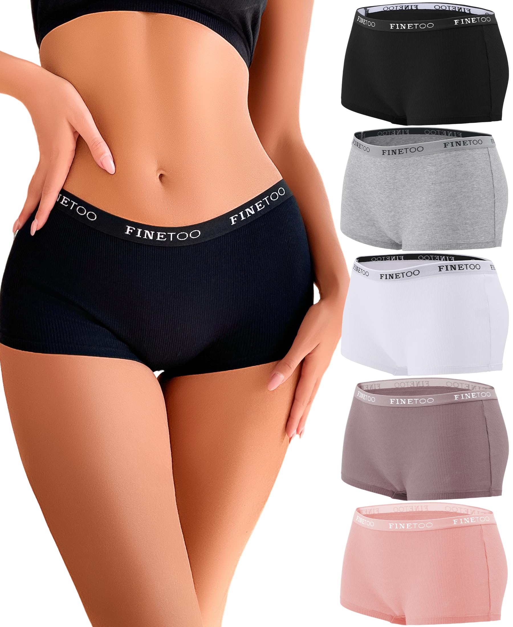 FINETOO Boyshort Unterwäsche für Damen, Baumwoll-Boxershorts, volle Abdeckung, Damenshorts, 5er-Pack