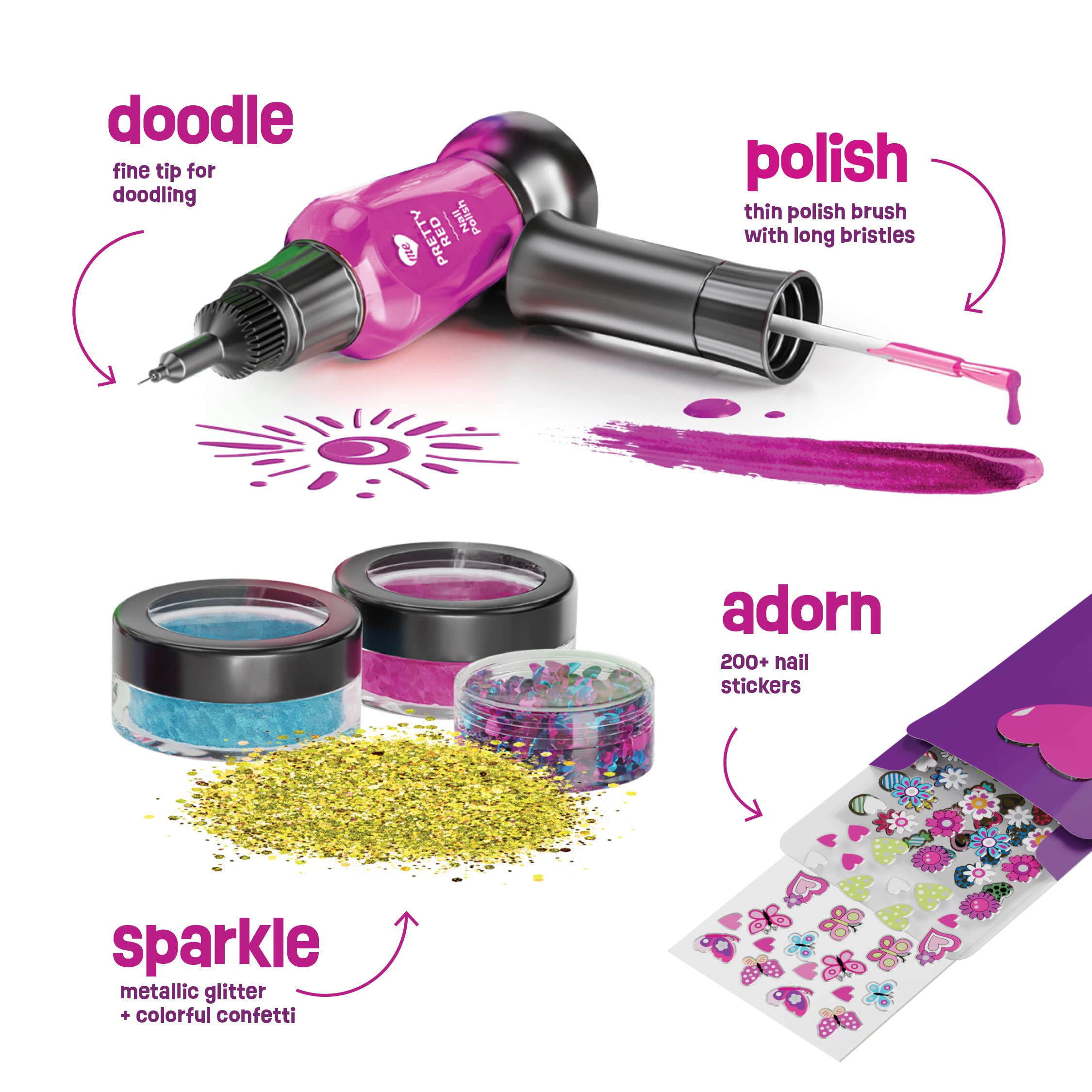 Nail Art Studio for Girls - Birthday Gift - Nail Polish Kit for Kids Ages 7-12 Years Old - Girl Gifts Ideas - Gift Set - Girly Stuff - Polish, Pens, Glitter, Stickers, Gems, Filer - 8 9 10 11 12 Year