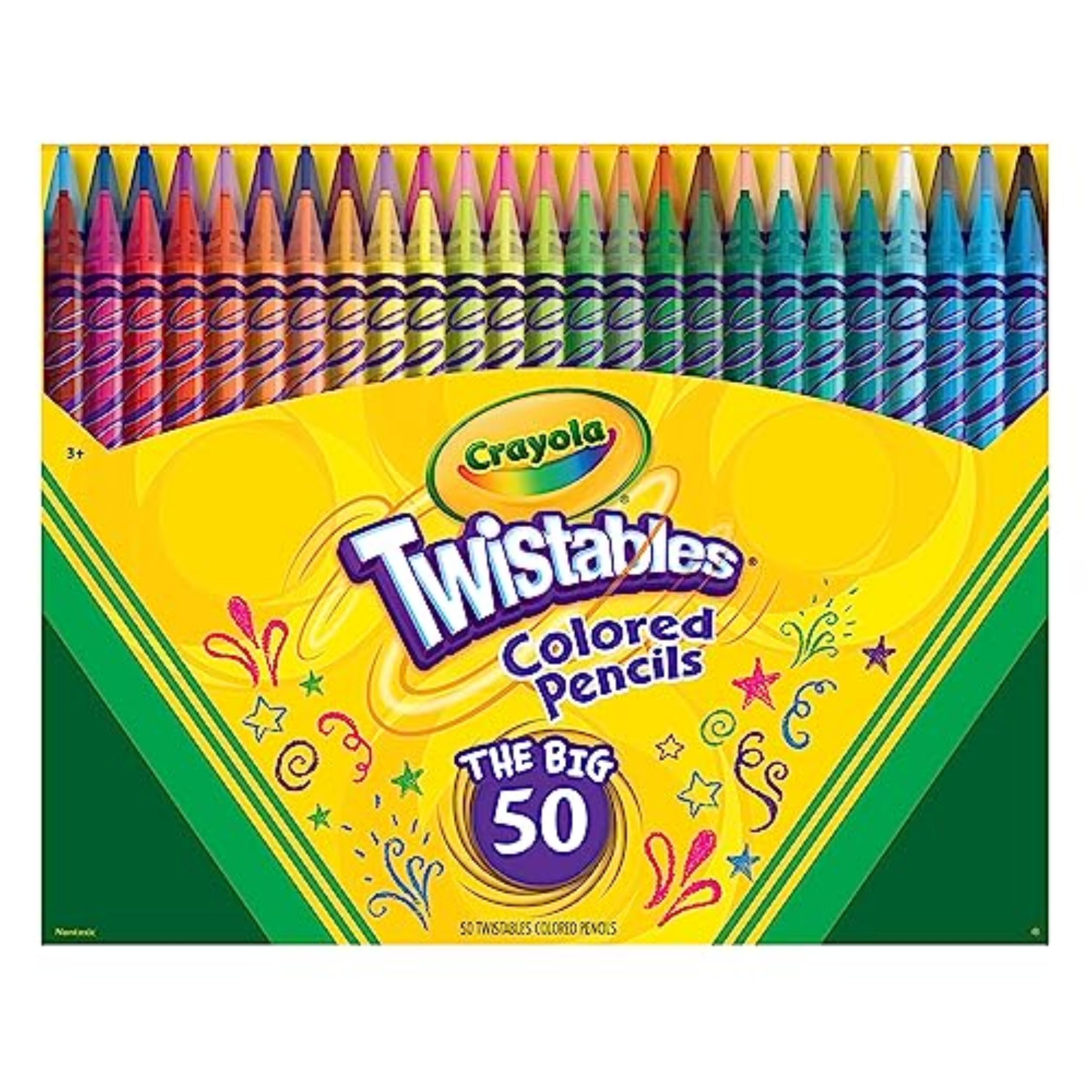 Crayola Twistables Buntstifte Set für Kinder (50 Stück), Anspitzfreie Stifte zum Ausmalen, Wichtige Schulmaterialien, Süße Schulanfangsgeschenke für Kinder, ab 4 Jahren