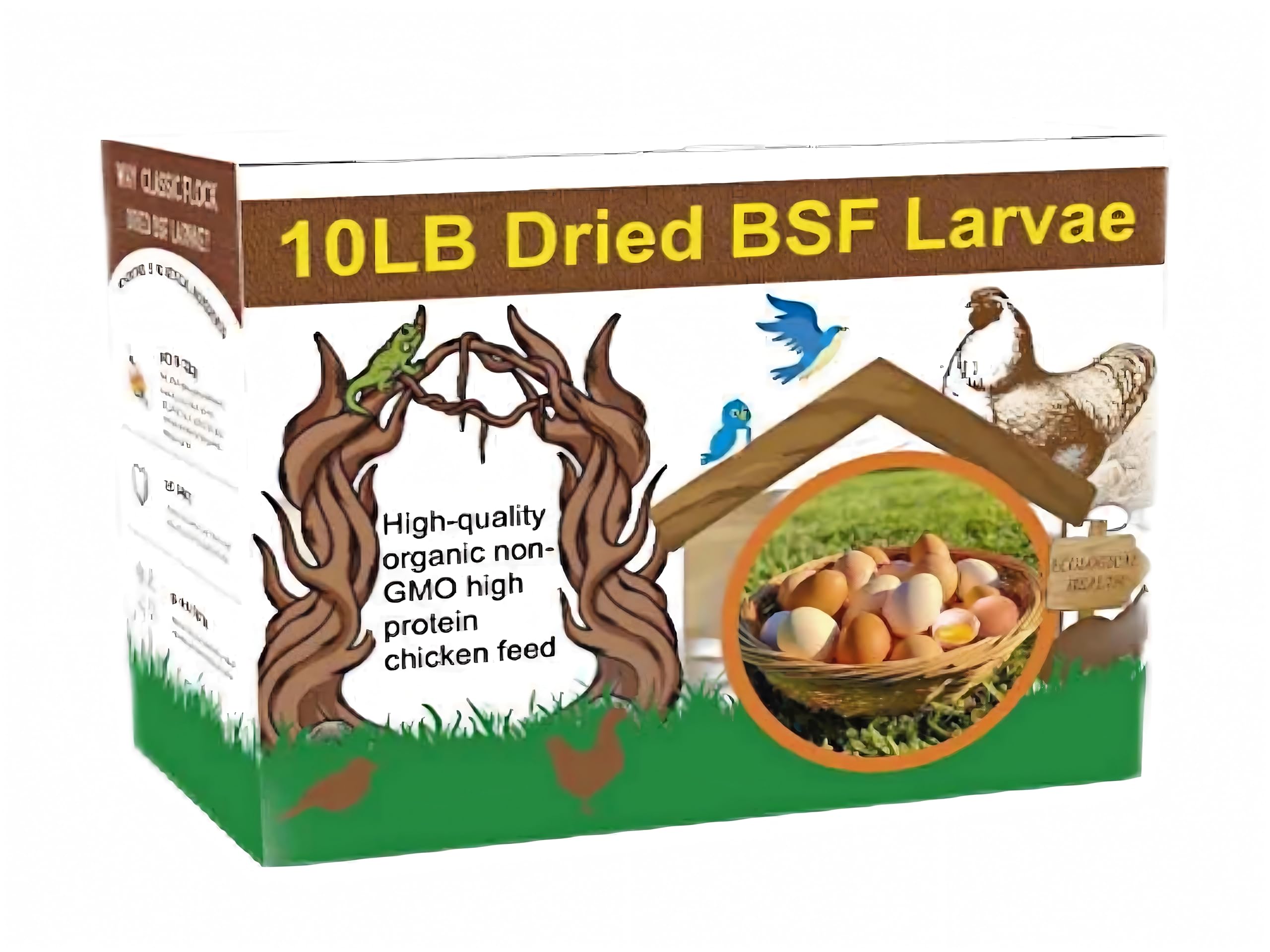 Classic Flock 10lb Getrocknete Schwarze Soldatenfliegenlarven Hühnerfutter, 100% Natürliche Gentechnikfreie BSF-Larven, Mehr Kalzium als Mehlwürmer, Hoher Proteingehalt Hühnersnacks, Futter für Wildvögel, Enten, Legehennen