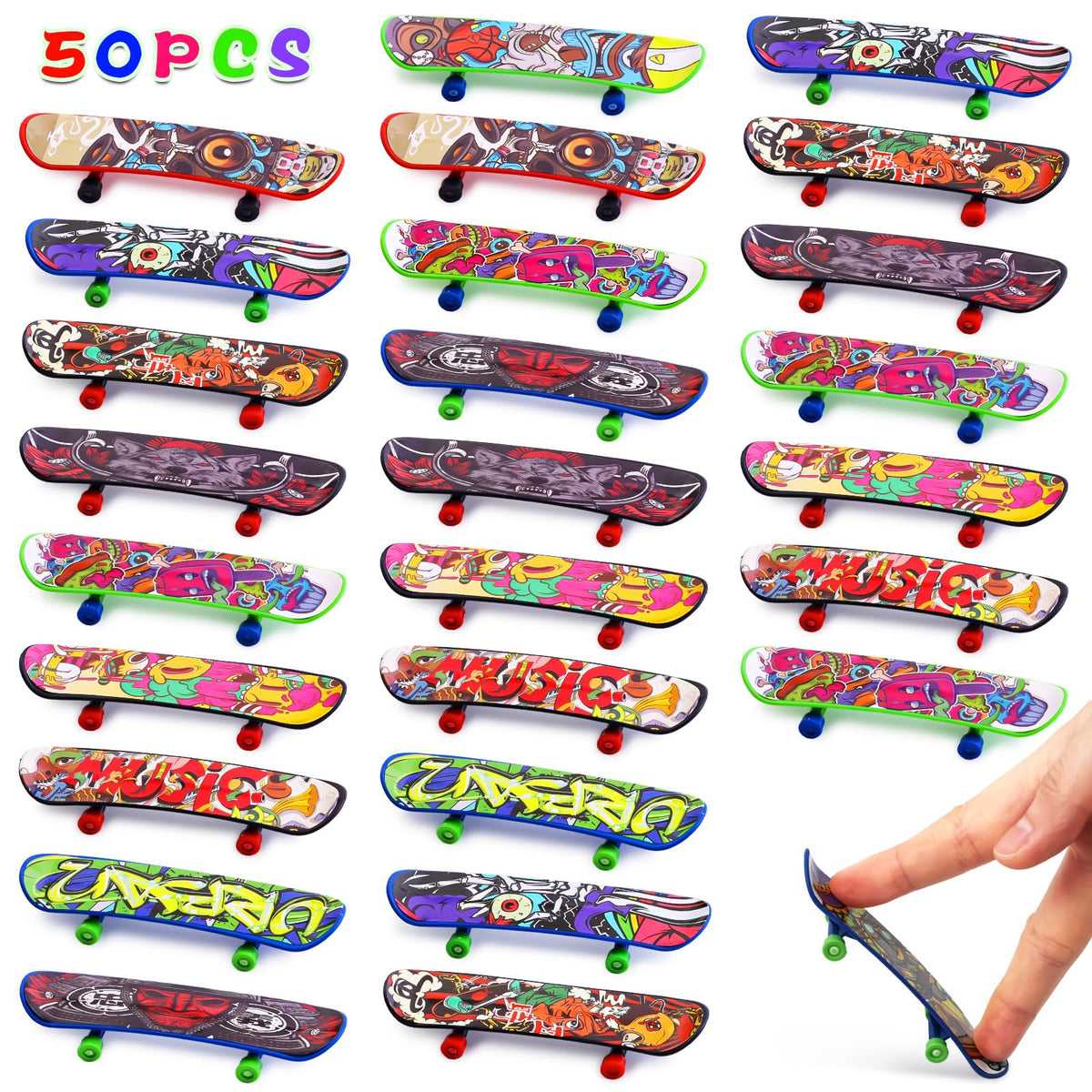 POPLAY 50 STÜCK Mini-Fingerskateboards, Fingerboards Spielzeug Mini-Skateboard für Kindergeburtstage, Mitgebsel, Klassenzimmer-Preise, Austauschgeschenke