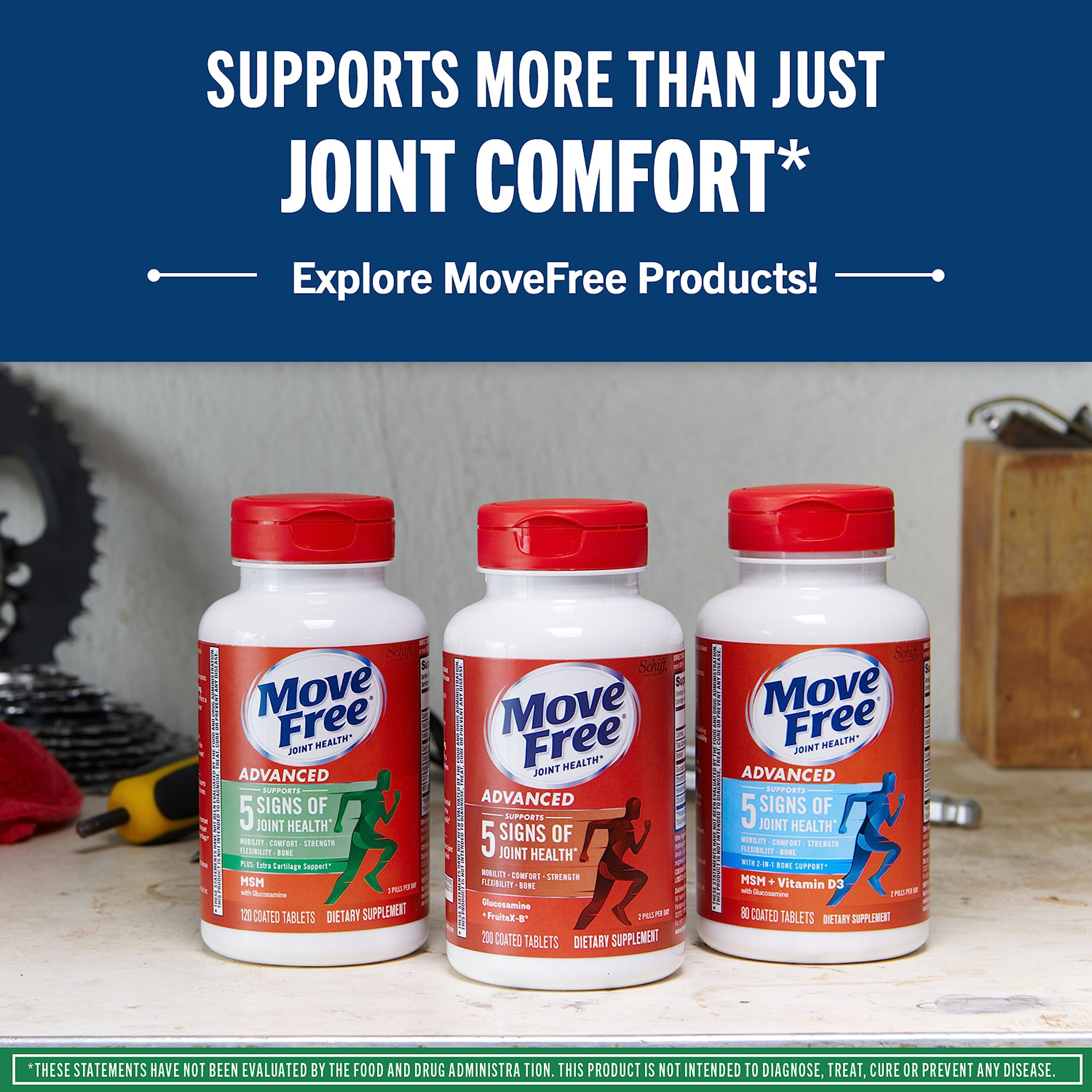 Move Free Advanced Glucosamine Chondroitin MSM Joint Support Supplement, Supports Mobility Comfort Strength Flexibility & Bone - 120 Tablets (40 servings)*