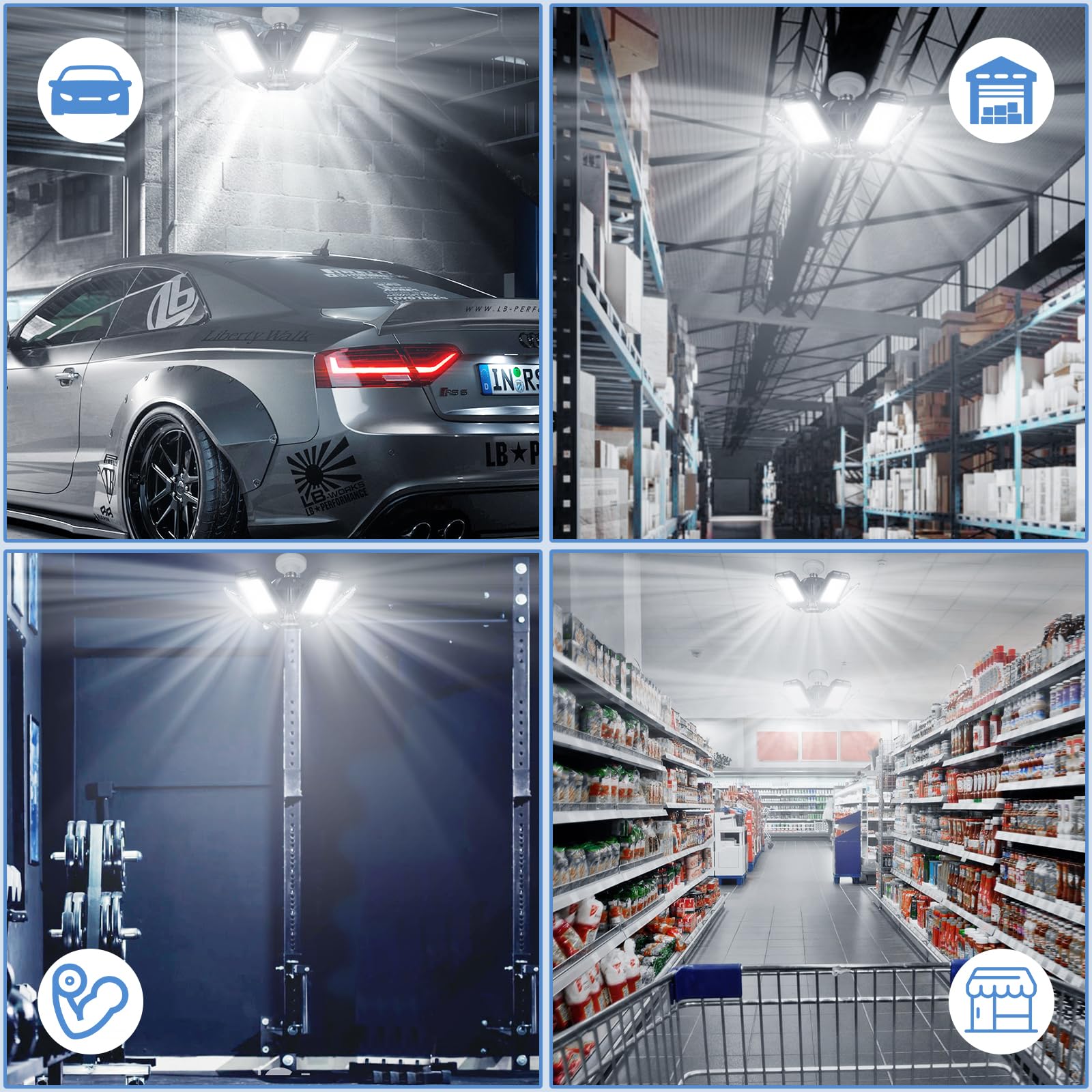 LED Garage Lights Bulb 2 Pack 180W 18000LM 6500K Led Shop Light with 6 Plus 1 Deformable Panels Basement Barn Ceiling Lights for E26/E27