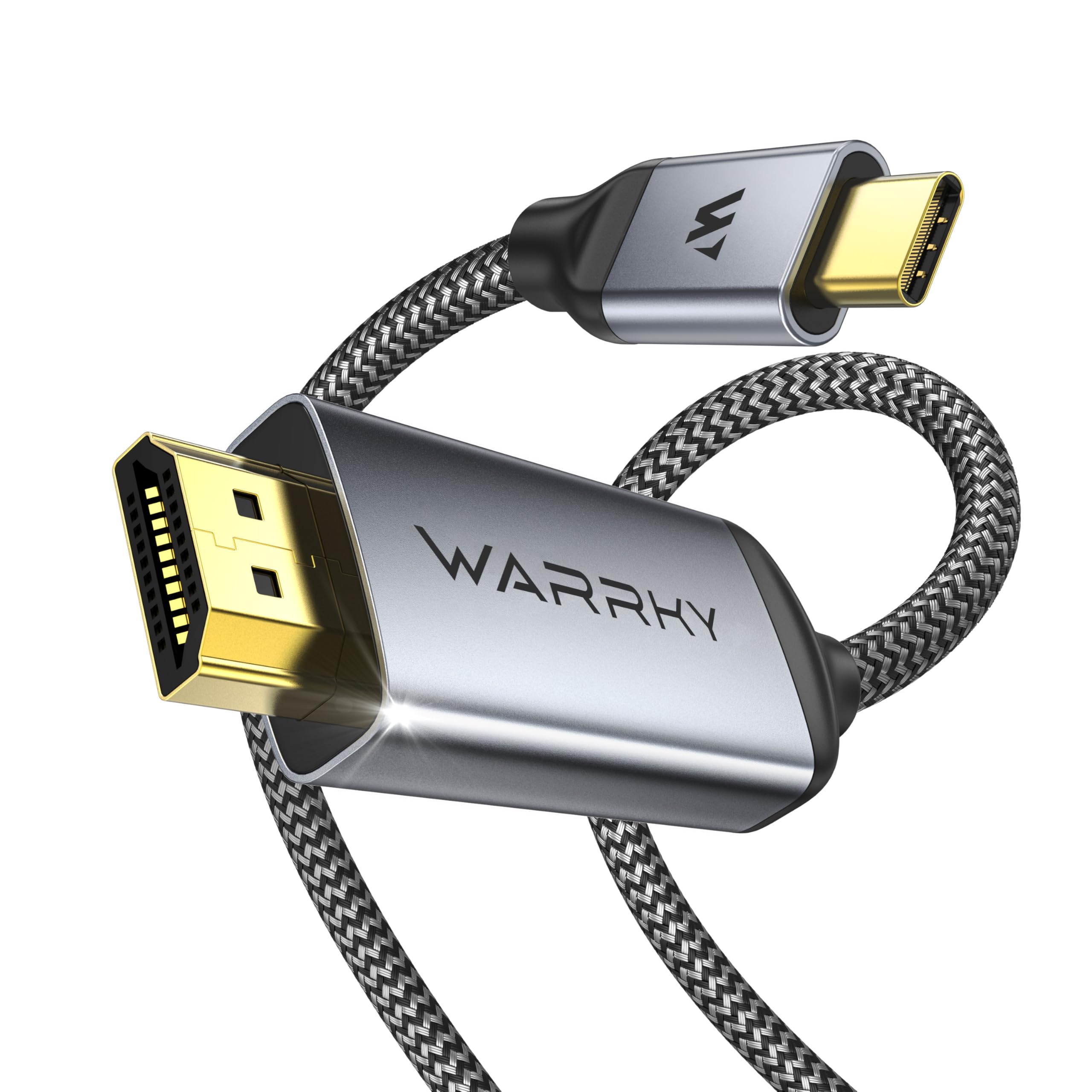 WARRKY USB C to HDMI Cable 4K 60Hz[Anti-Interference, Gold-Plated Plugs] Aluminum HDR Type-C to HDMI 2.0 Cord, Thunderbolt 3/4/5 Compatible for iPhone 15/16 Series, MacBook, iMac, iPad Pro, Galaxy-6ft