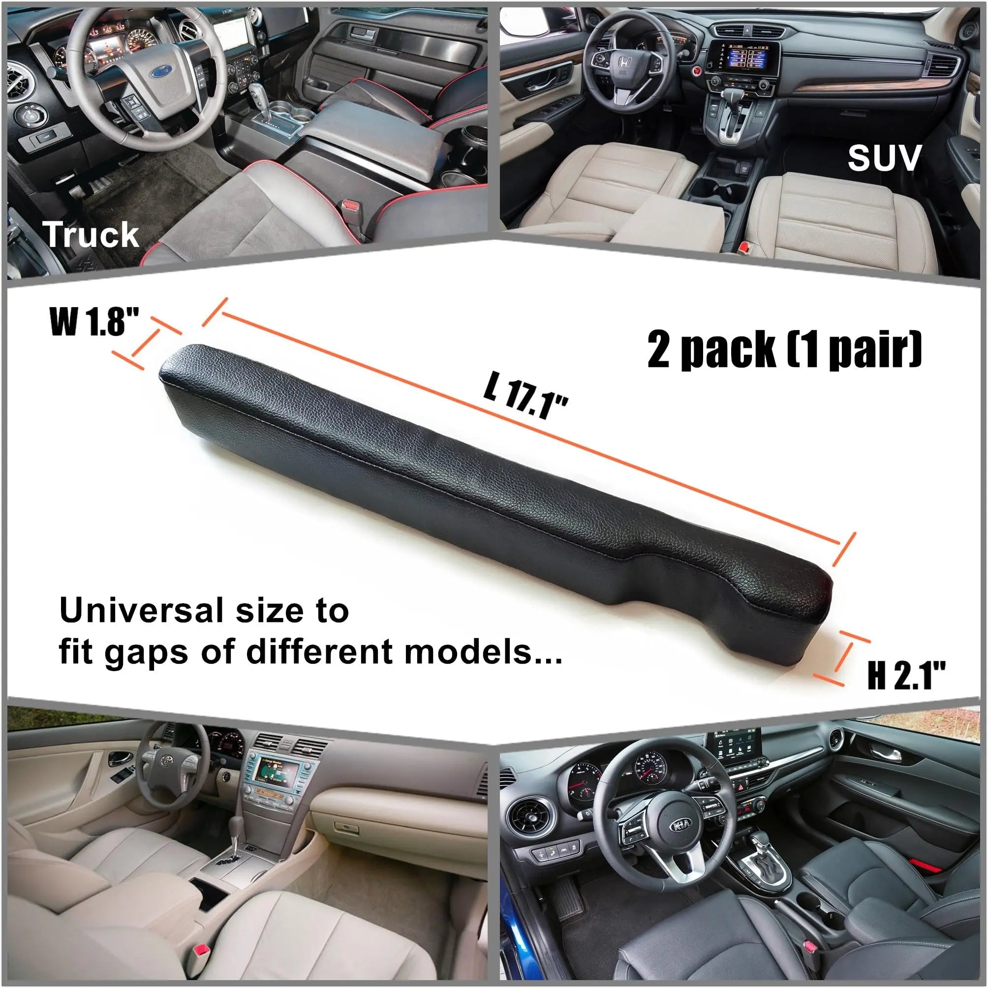 Wuzno Leather Car Seat Gap Filler, 2 Pack No-Drop Seat Guard Universal Gap Stopper/Catcher to Fill The Gap Between Seat and Console Black Car Crevice Blocker Space Pad