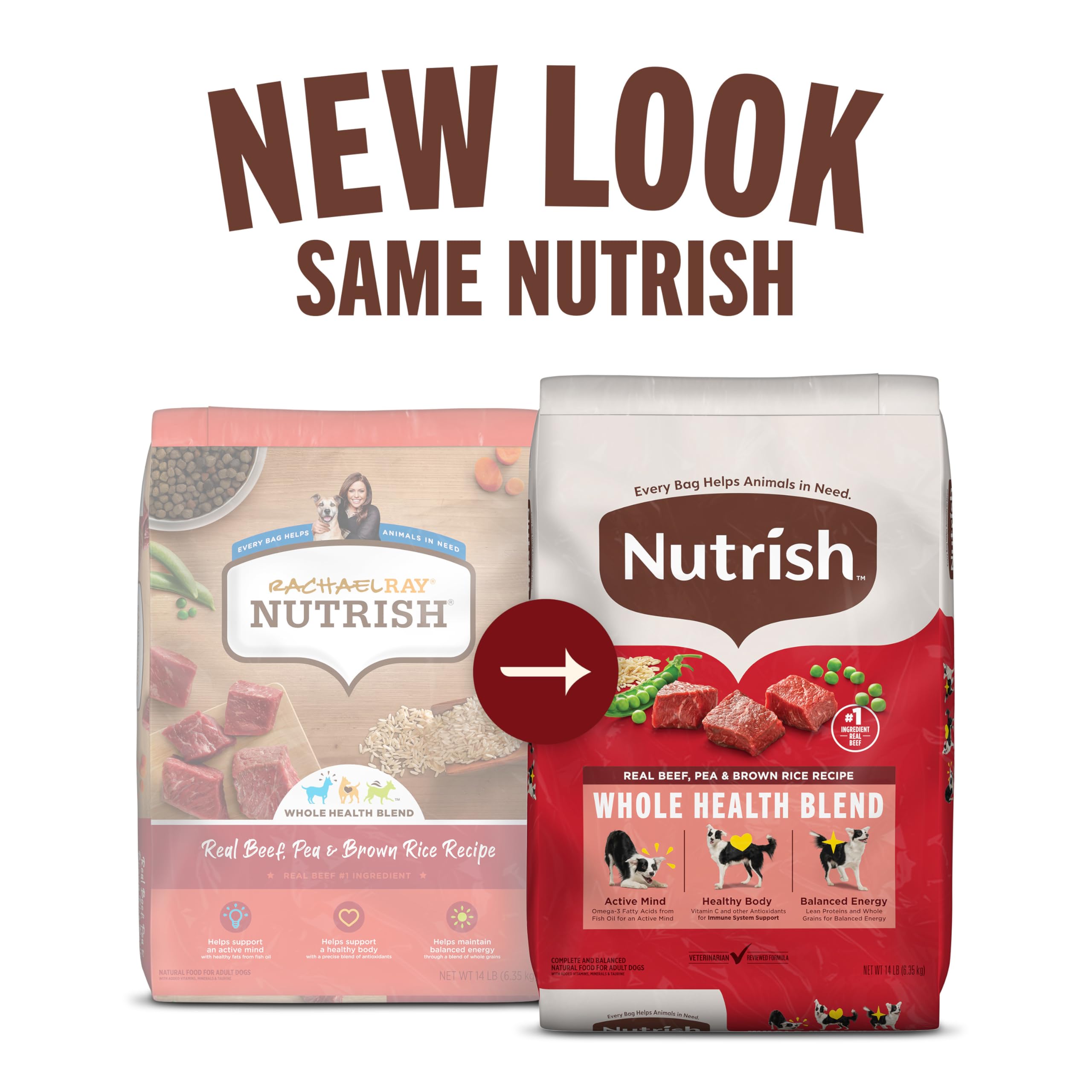 Nutrish Dry Dog Food, Real Beef, Pea & Brown Rice Recipe Whole Health Blend for Adult Dogs, 40 lb. Bag, Packaging May Vary (Rachael Ray)