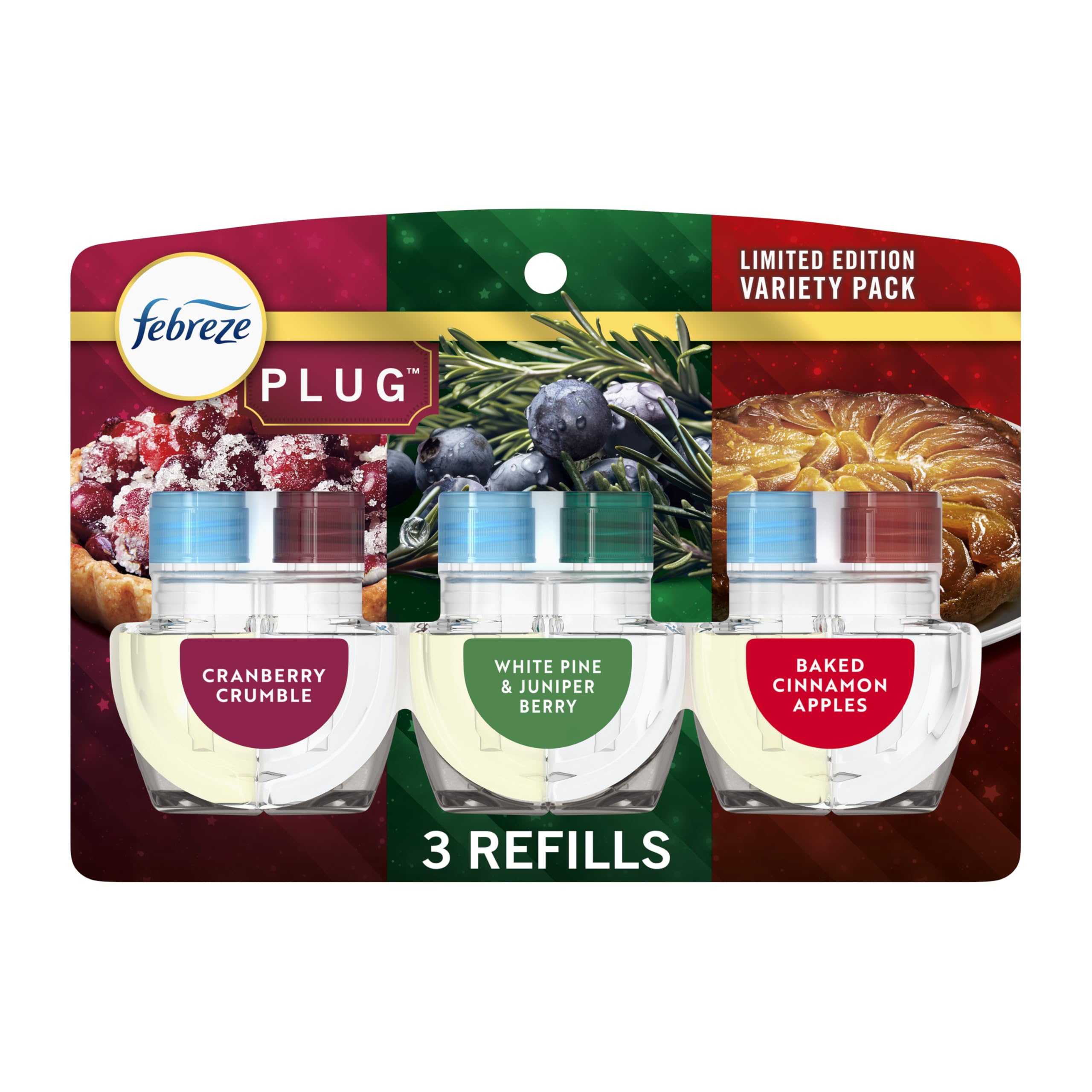 Febreze Lufterfrischer mit Stecker, Nachfüller mit geruchsbeseitigendem Duftöl, Weihnachtsmischung, 3 Nachfüller