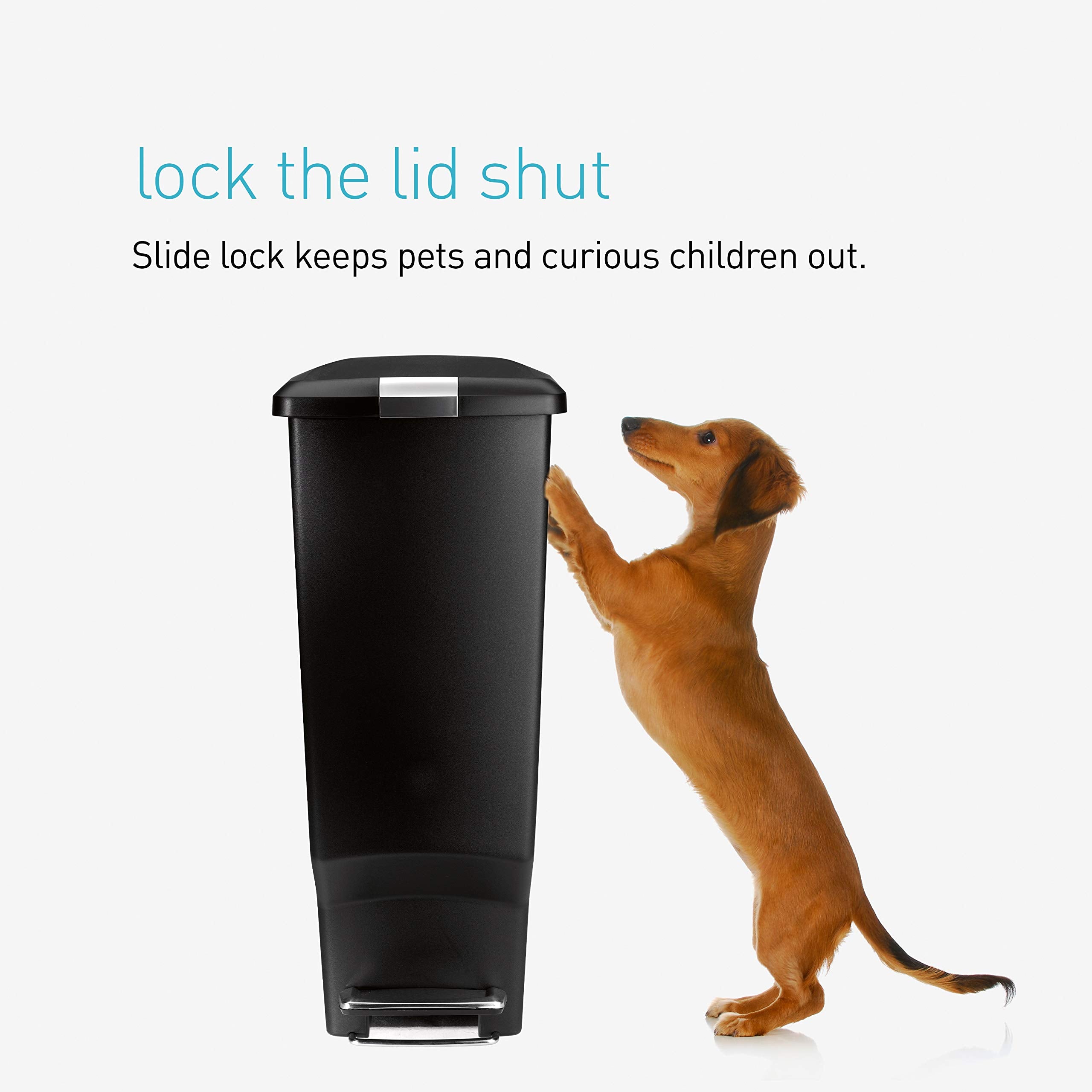 simplehuman 40 Liter / 10.6 Gallon Slim Kitchen Step Trash Can With Secure Slide Lock, Black Plastic
