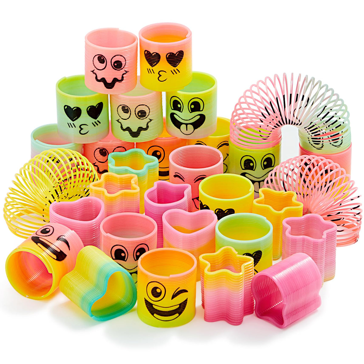 JOYIN 30 Stück Regenbogenfedern für Frühlingsfeste, Mini-Plastikfederspielzeug, Fidget-Stressfedern, Mini-Federn in großen Mengen, Spielzeug für Karnevalspreise, Geburtstage, Halloween-Geschenktütenfüller