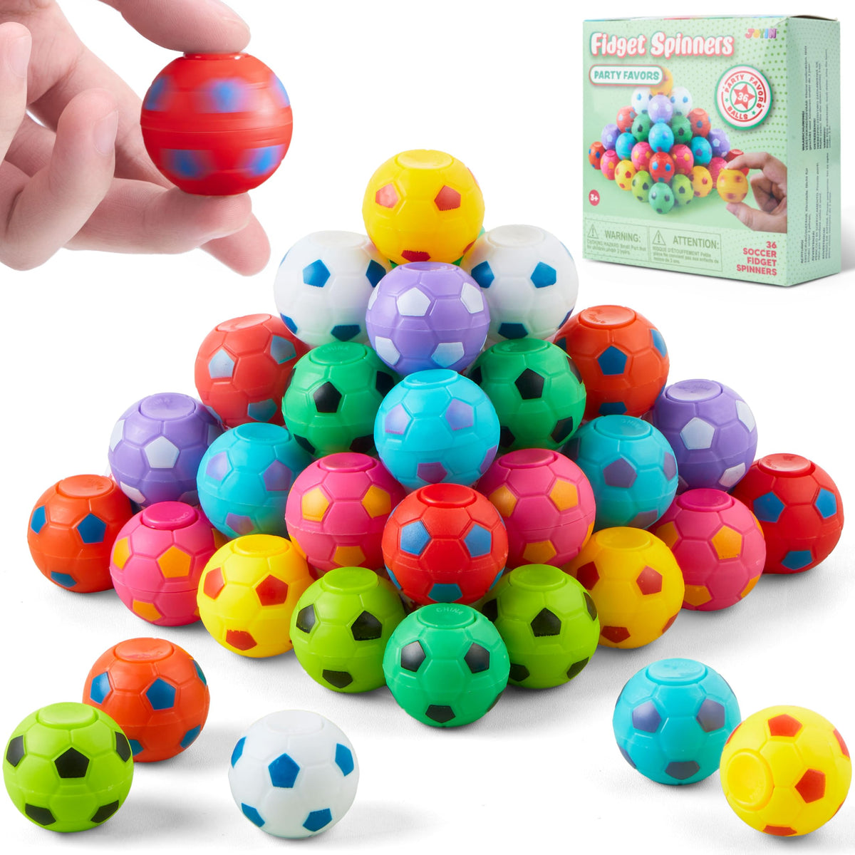 JOYIN 36er Pack Fußball Fidget Spinner für Kinder, Fußball Party Gastgeschenke, Fidget Toys Großpackung, Stressbälle, Mitgebsel für Geburtstage, Schatzkiste für das Klassenzimmer