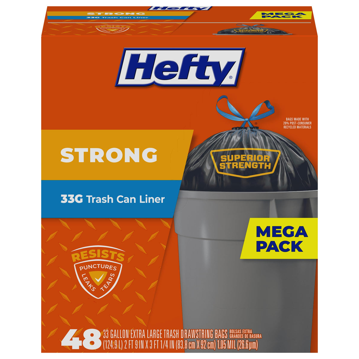 Hefty Strong Extra Large Müllbeutel, Schwarz, 125 Liter, 48 Stück