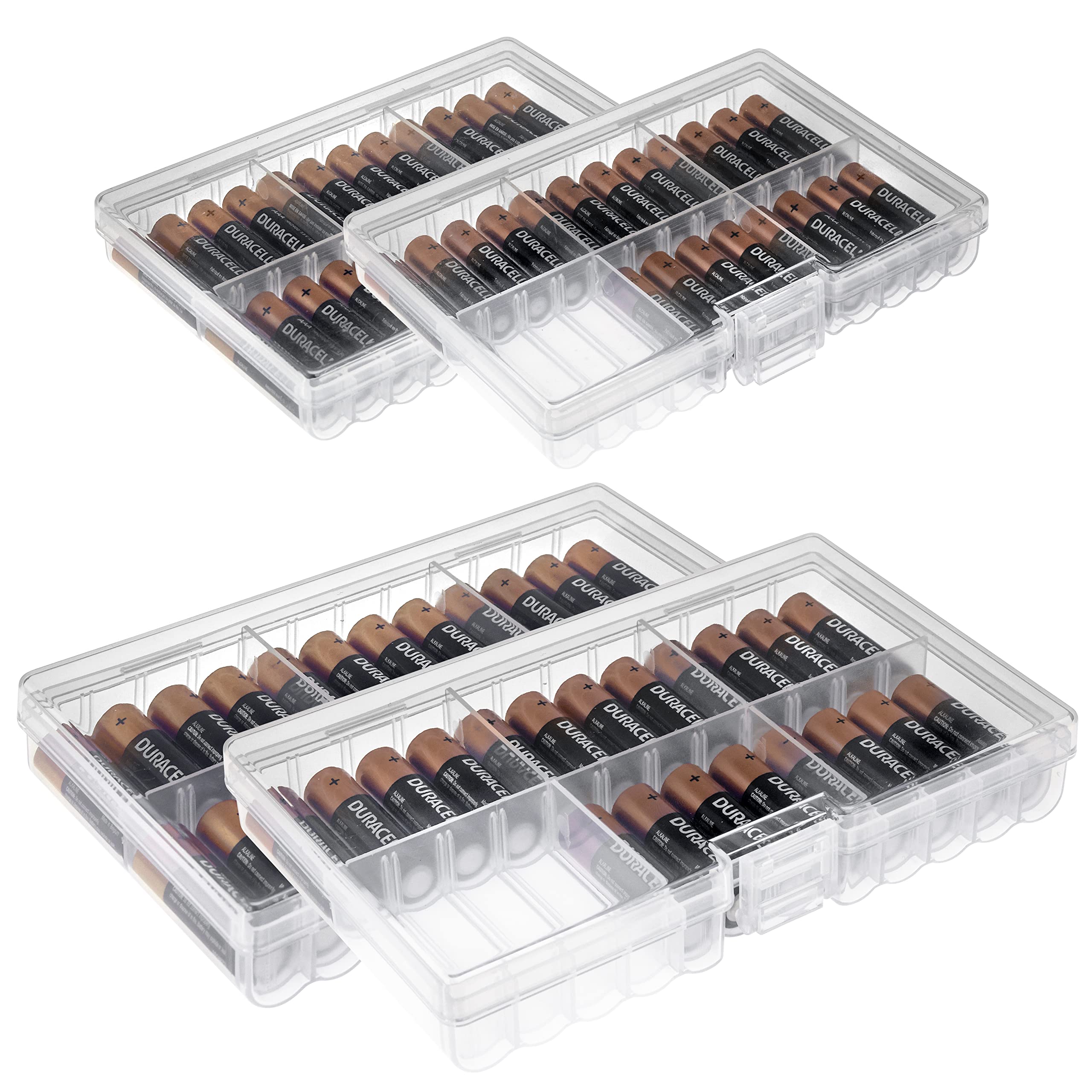 GlossyEnd 4er Set – Zwei AA- und Zwei AAA-Batterieaufbewahrungsboxen, Batterie-Aufbewahrungskofferhalter, durchsichtig. Jedes Gehäuse fasst 48 Batterien