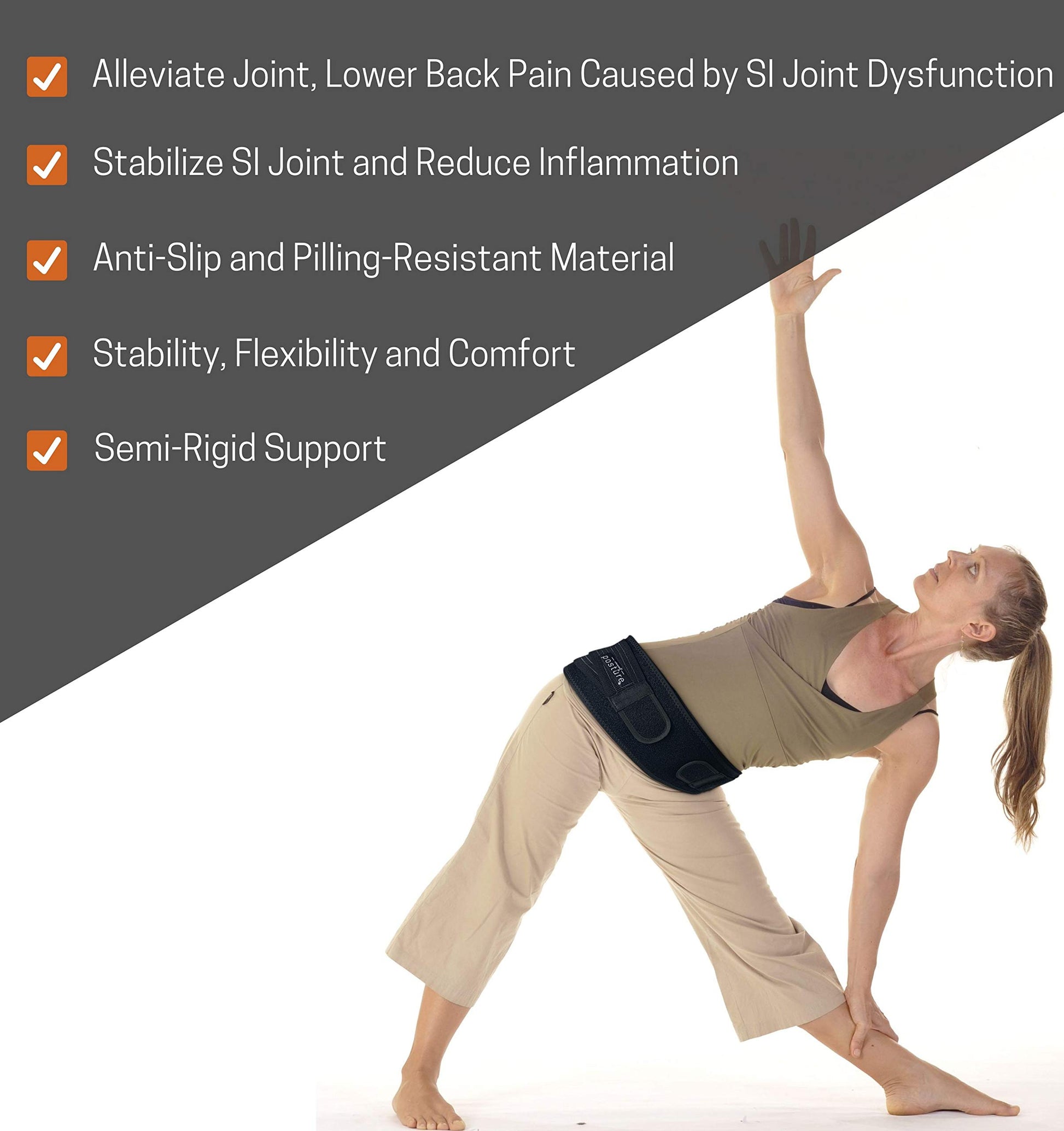 Vriksasana Posture Sacroiliac Hip Belt for Women and Men That Alleviates Sciatic, Pelvic, Lower Back, Leg and Sacral Nerve Pain Caused by Si Joint Dysfunction| Trochanter Brace (Regular, Black)
