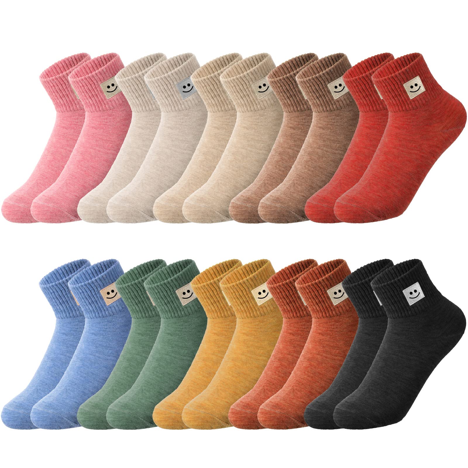 Eurzom 10 Paar Socken Damen Crew Elastische Knöchellange Baumwollsocken Ästhetisch Süß Leicht Niedriger Schnitt Geschenke für Frauen (Smile)