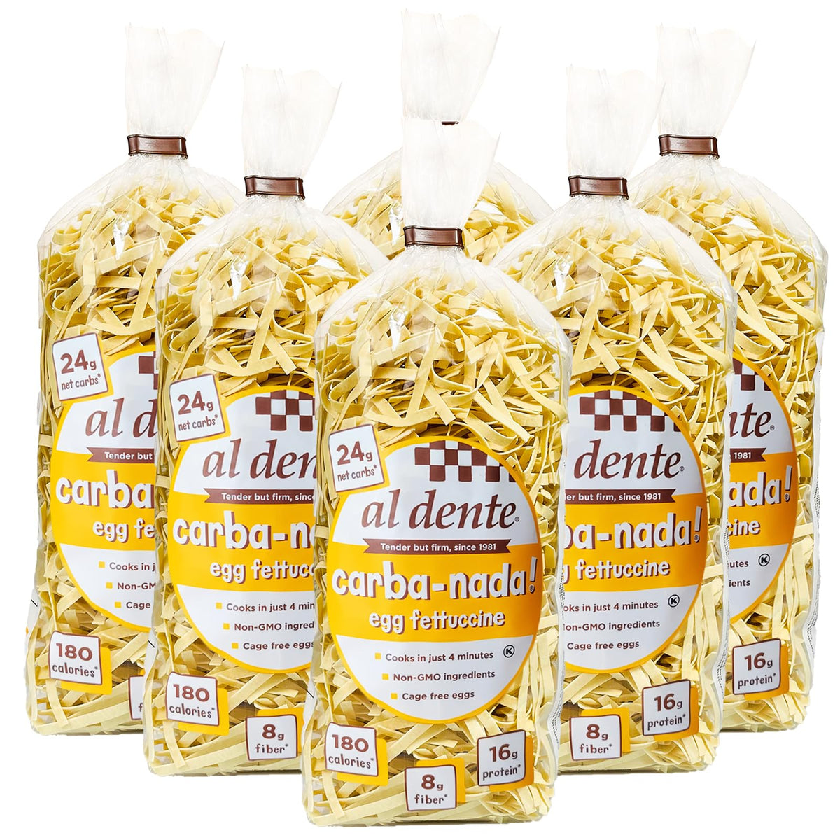 Al Dente Carba-Nada Eier-Fettuccine – kohlenhydratarm, proteinreich, keto- und punktefreundlich – köstlich und vielseitig – handwerklich hergestellt mit Eiern aus Käfighaltung, 283-Gramm-Beutel (6er-Pack)